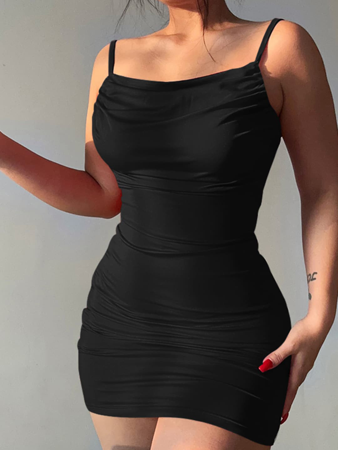 StyleCast Black Shoulder Straps Mini Bodycon Dress