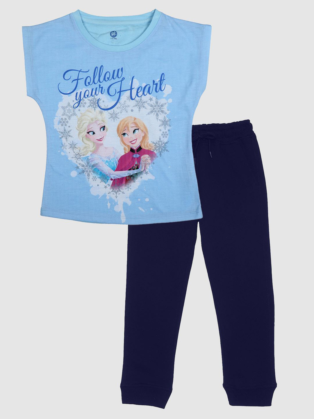 YK Disney Girls Elsa & Anna Printed T-shirt With Trousers Clothing Set