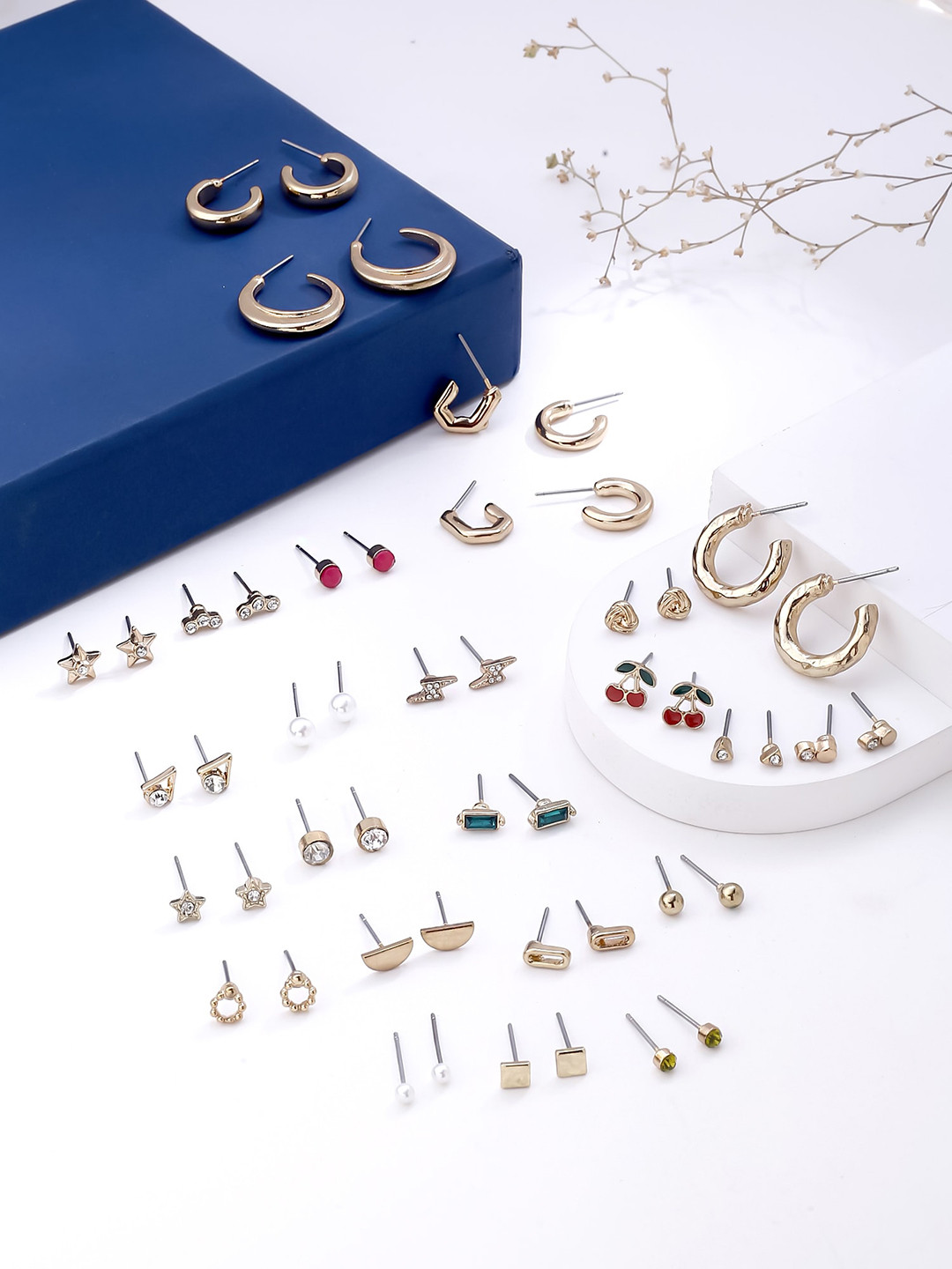Yellow Chimes Multicoloured Set Of 25 Gold-Plated Contemporary Stud Hoop Earrings