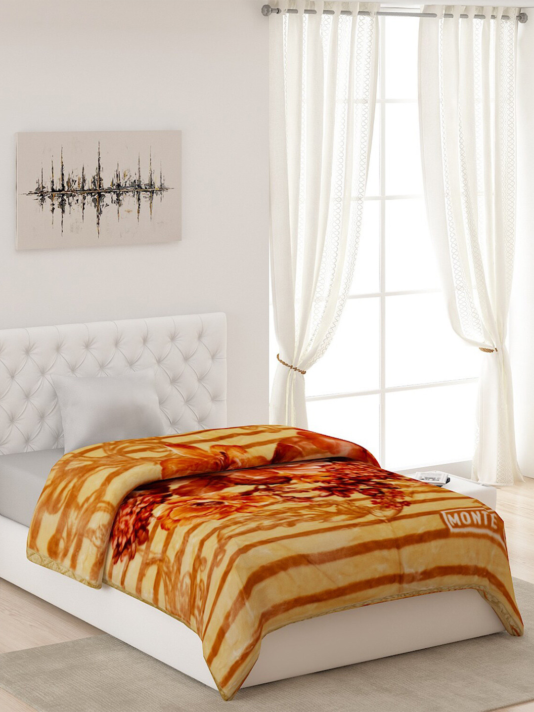 Monte Carlo Yellow Floral 3000 GSM Heavy Winter Single Bed Blanket