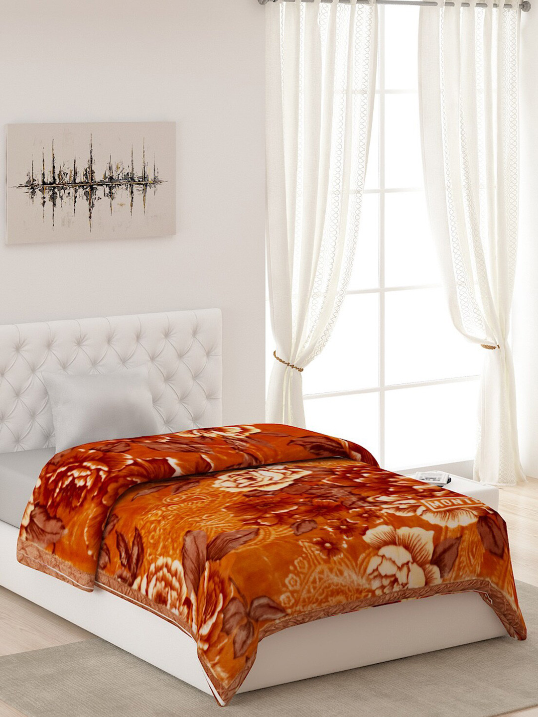 Monte Carlo Mustard & Red Floral Heavy Winter Single Bed Blanket