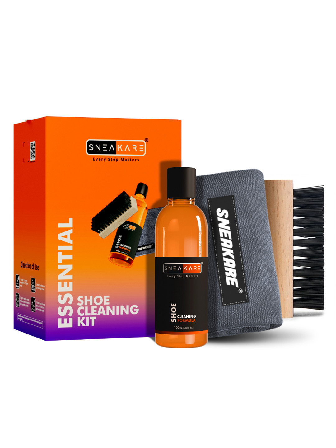 SNEAKARE Essential Shoe Cleaning Kit with Shoe Cleaner 100ml Brush Towel for Sneaker Care