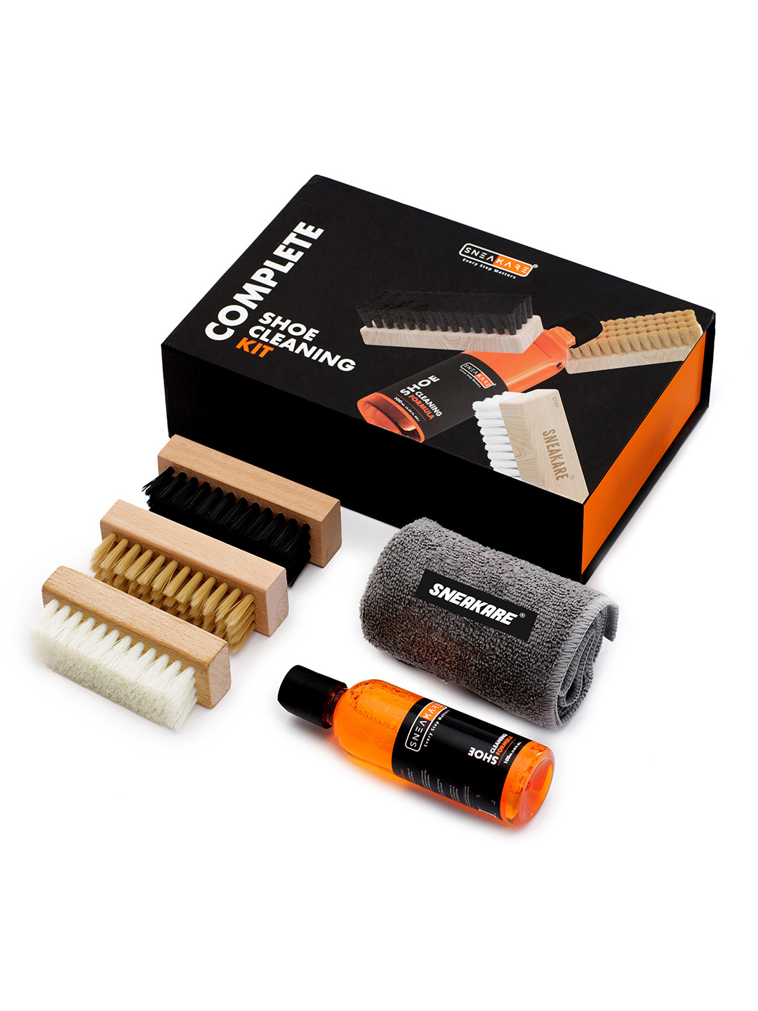SNEAKARE Complete Shoe Cleaning Kit With Towel Cleaner 100ml 3 Brush For Sneaker Care