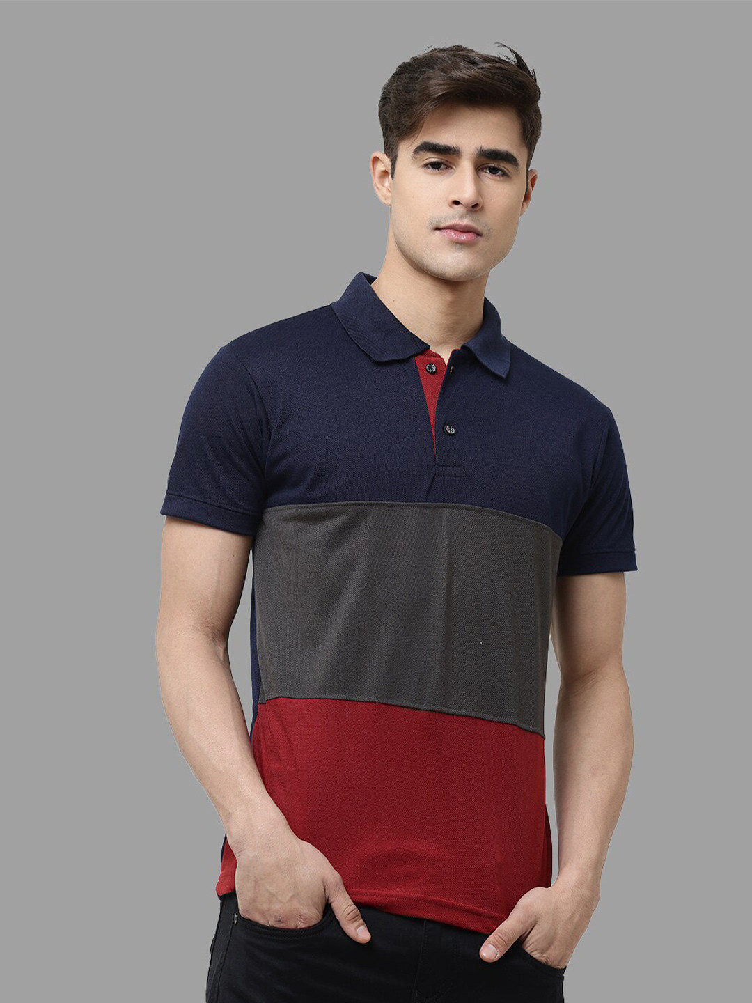 Leotude Colourblocked Polo Collar T-shirt