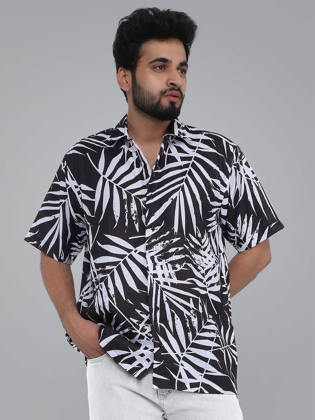 BROWN BROTHERS Relaxed Floral Printed Spread Collar Oversized Casual Shirt