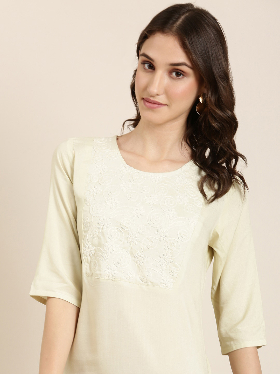 SHOWOFFFF Floral Yoke Design Pure Cotton Straight Kurta