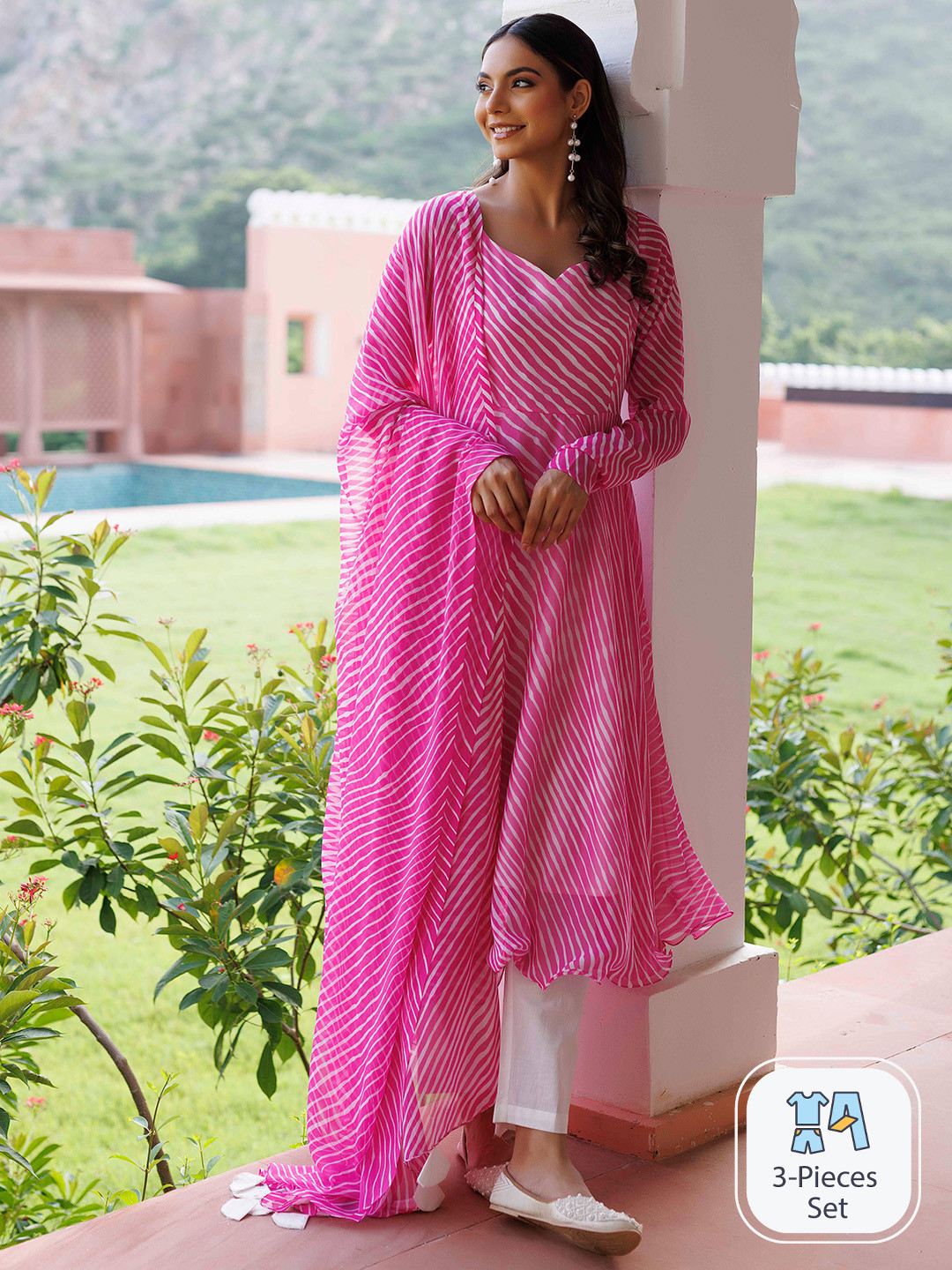 Ragavi Leheriya Printed Anarkali Georgette Kurta With Trousers & Dupatta
