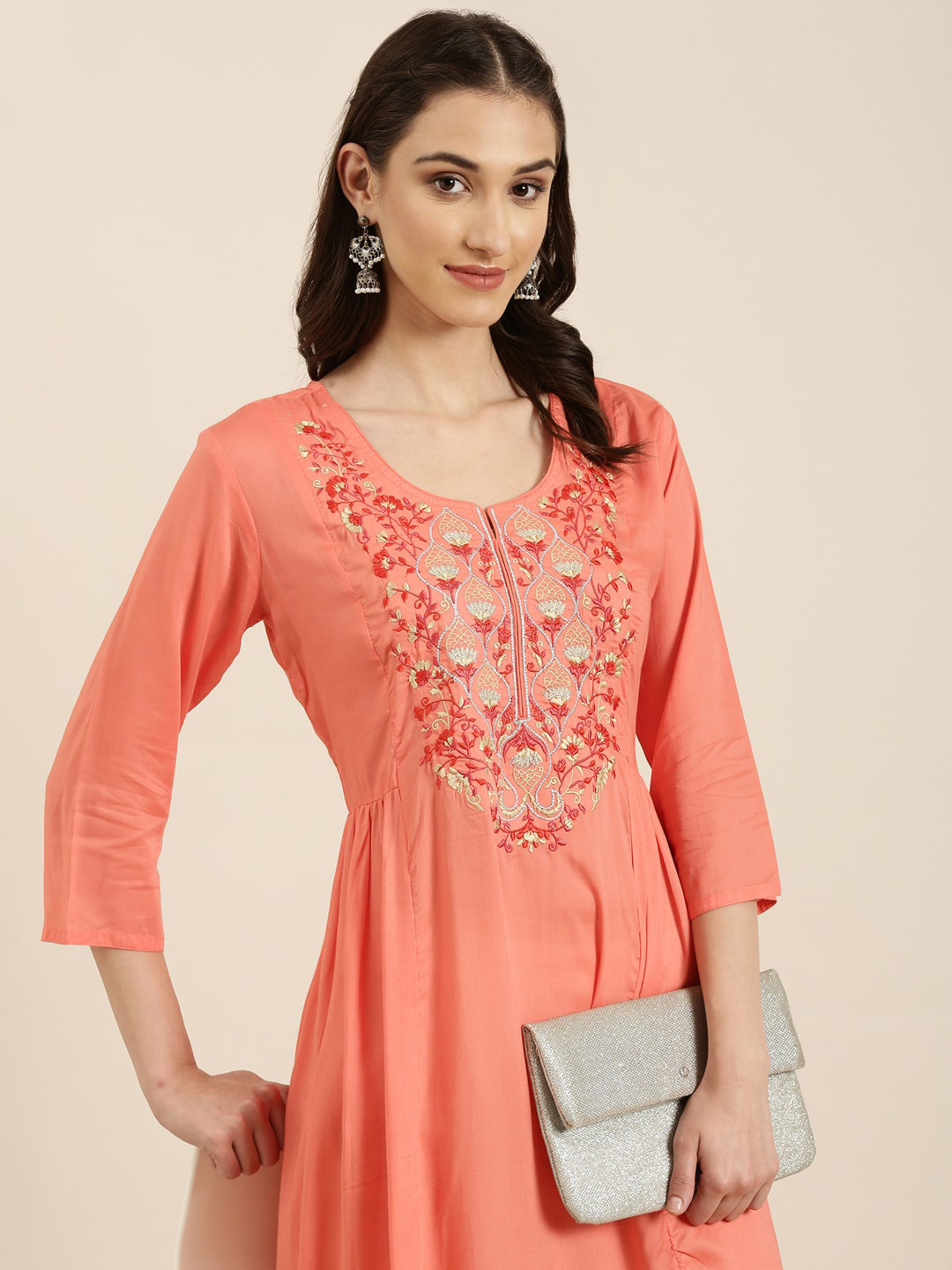 SHOWOFFFF Floral Embroidered Cotton Anarkali Kurta