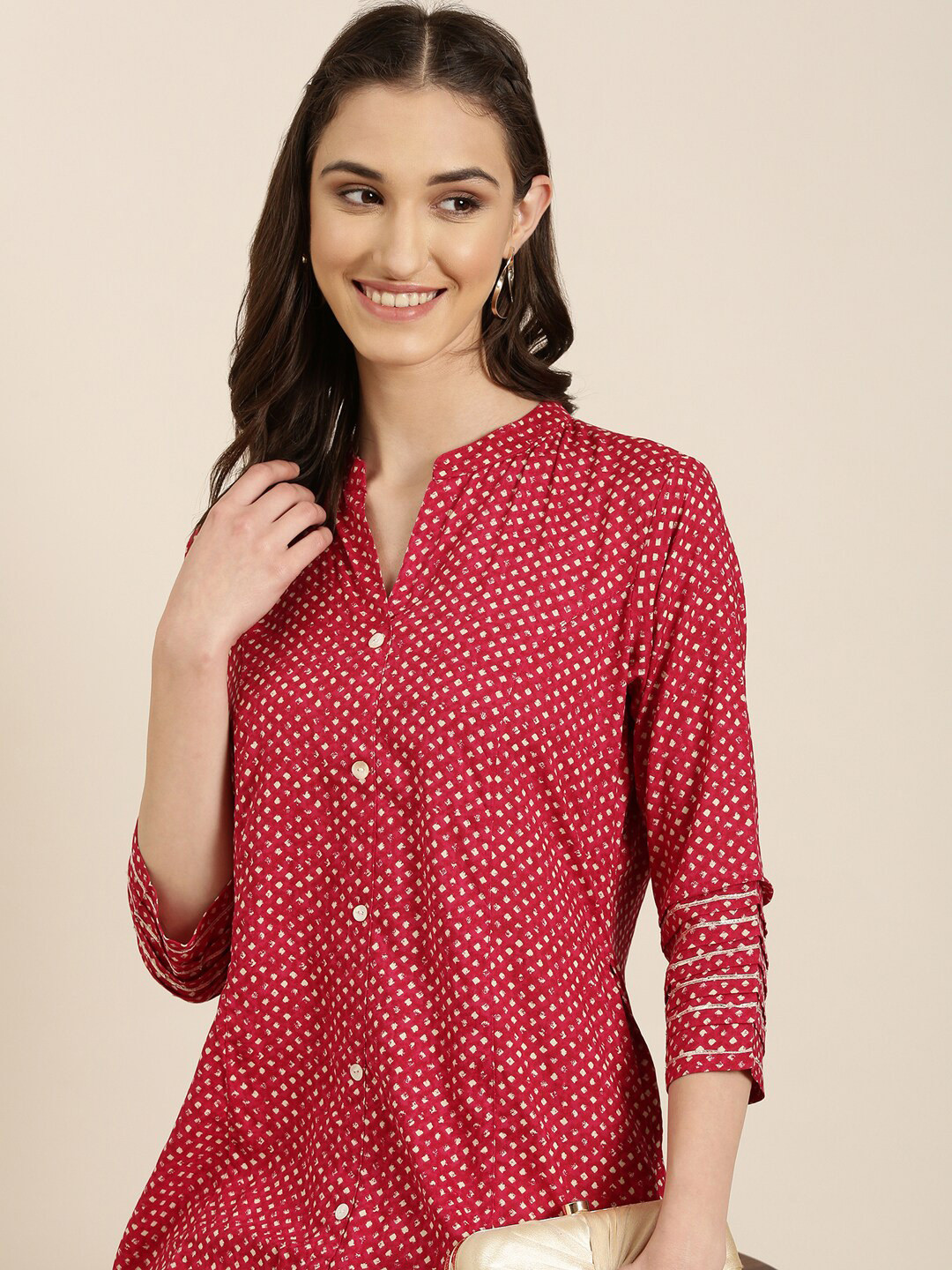 SHOWOFFFF Abstract Printed Mandarin Collar Kurta