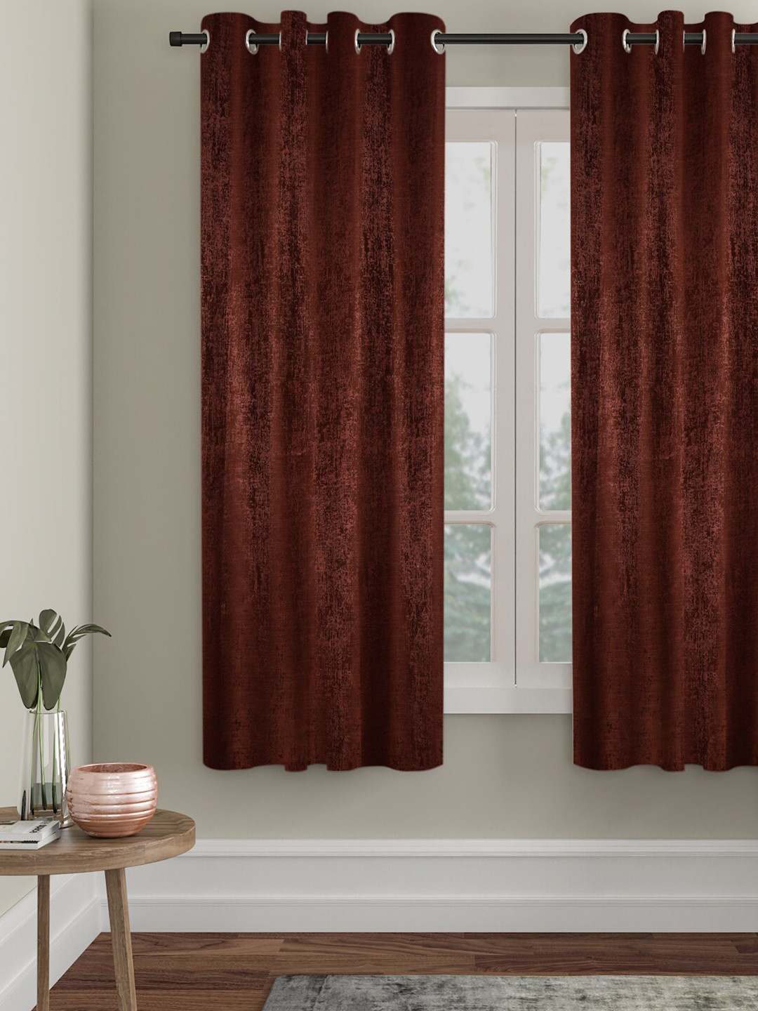 SOKNACK Coffee Brown Textured Black Out Window Curtain