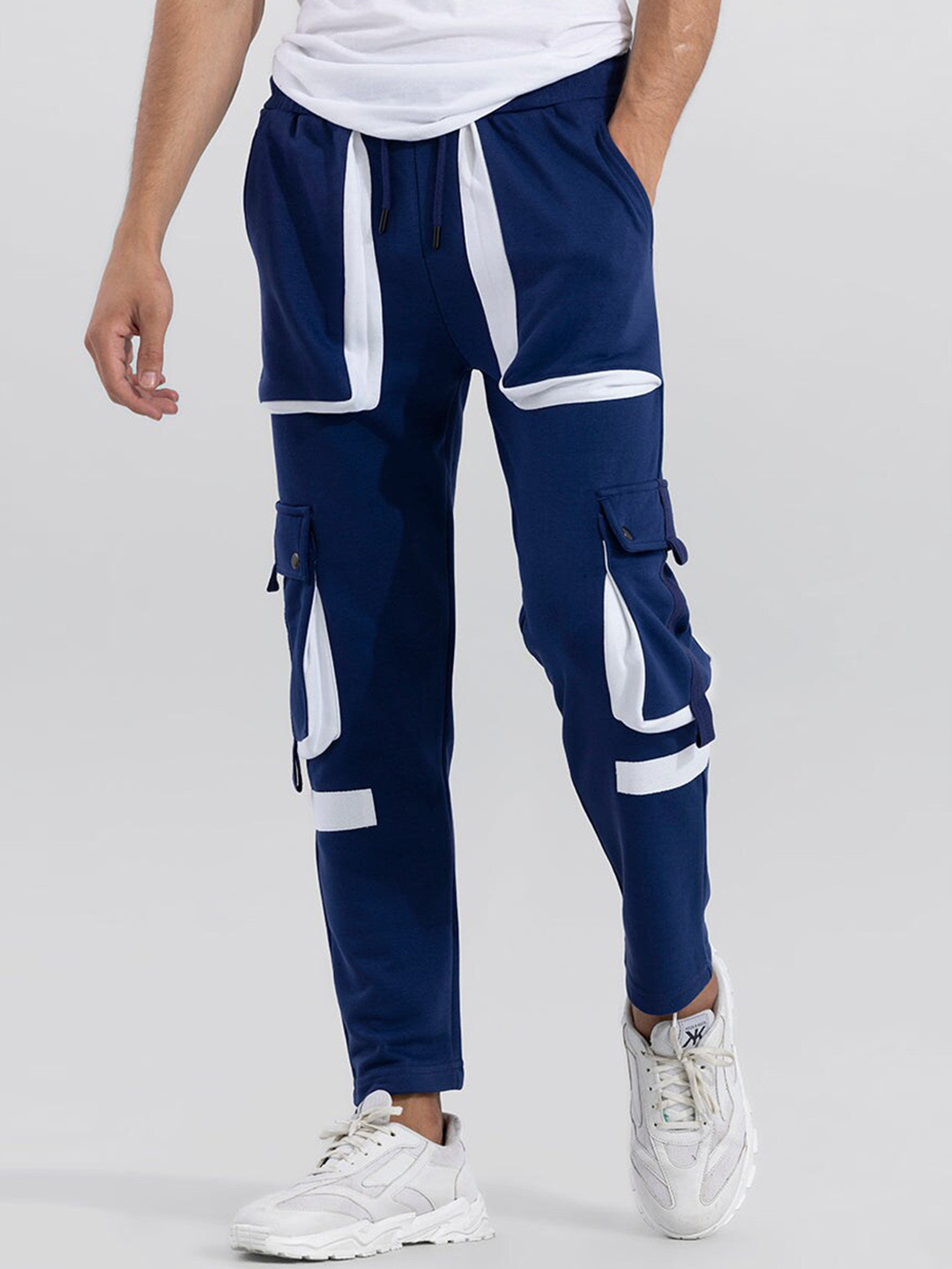 Snitch Men Blue & White Classic Cargos Trousers