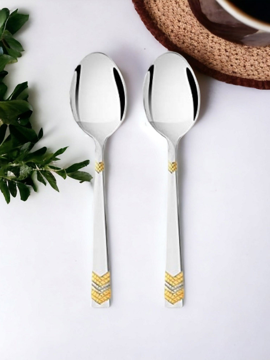 FNS Raga 6-Pcs Silver-Toned 24KT Gold-Plated Stainless Steel Dual-Toned Tea Spoons