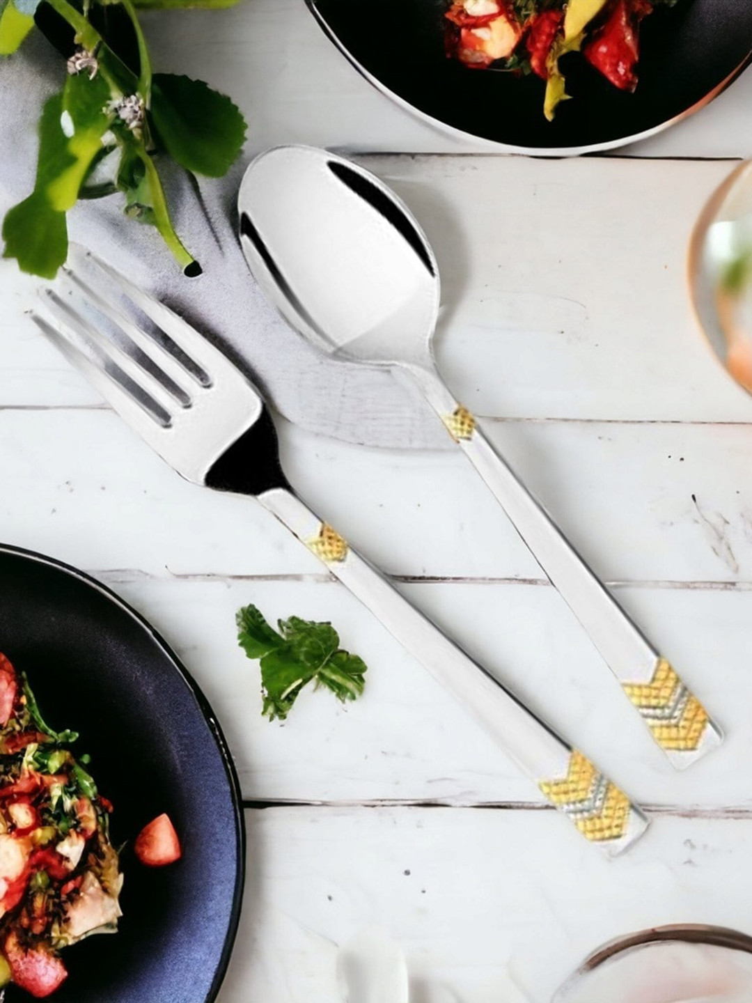 FNS Raga 6-Pcs Silver-Toned 24KT Gold-Plated Stainless Steel Dual-Toned Forks