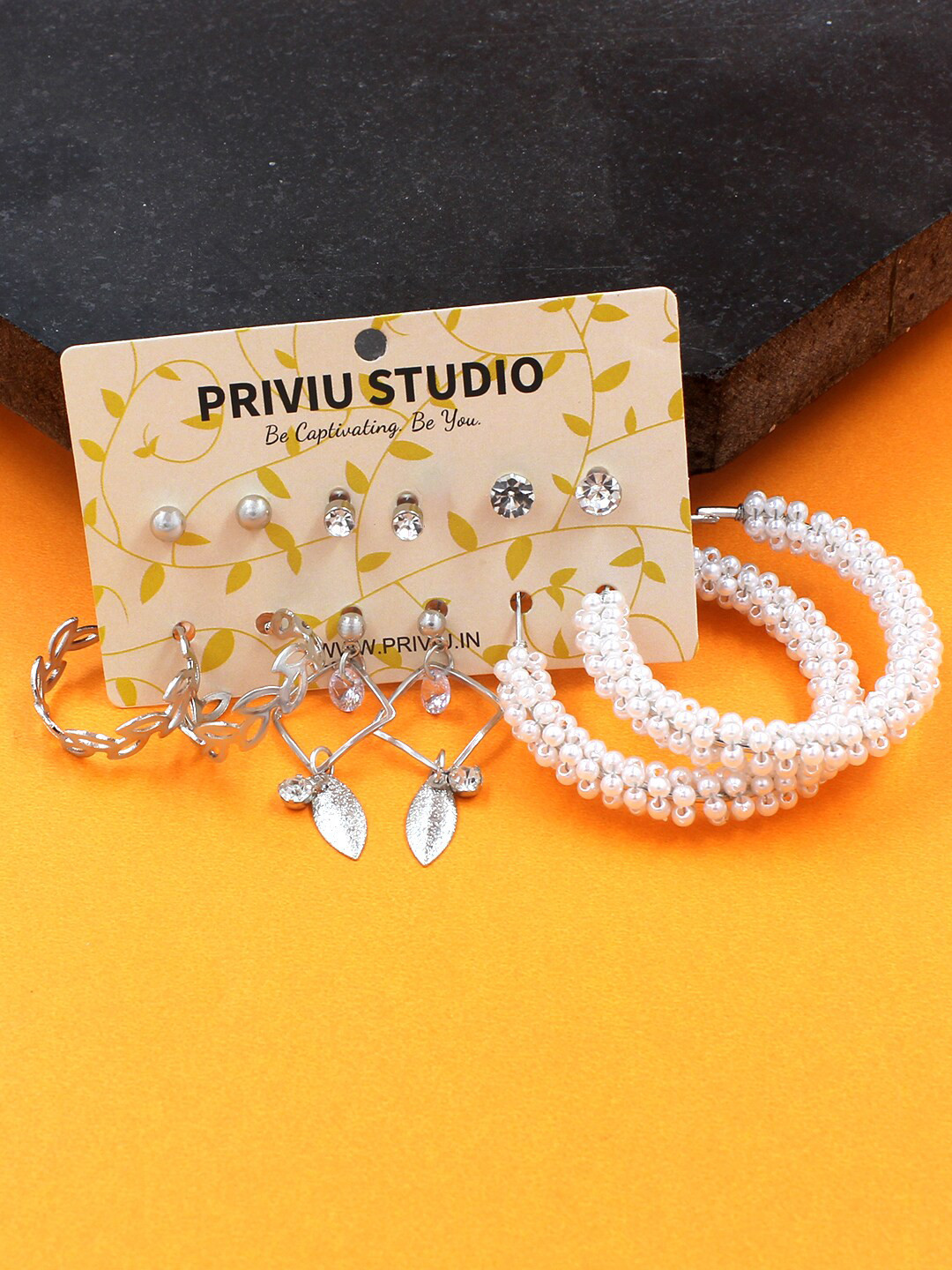 PRIVIU Set Of 6 Hoop and Stud Earrings