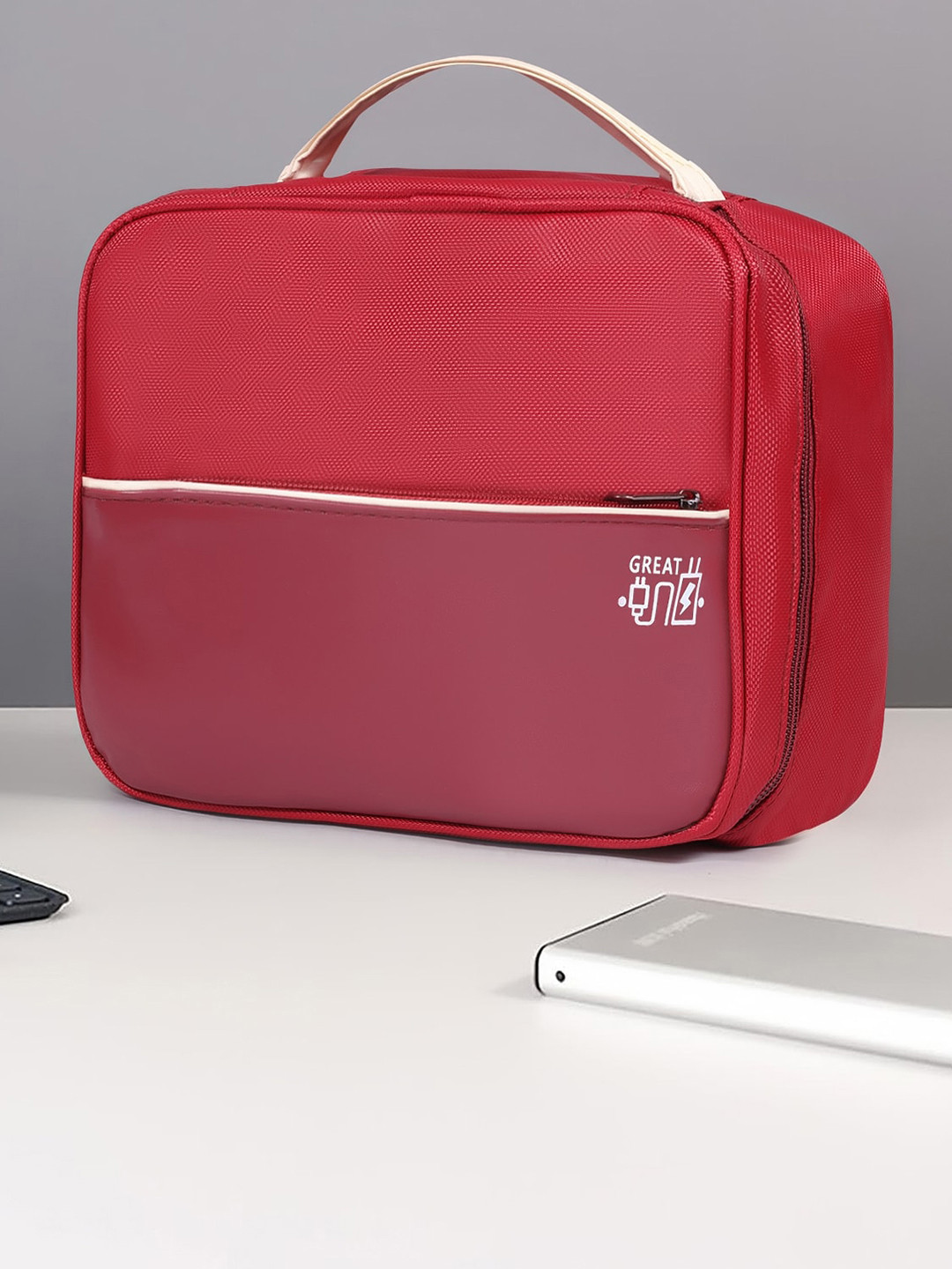 HOUSE OF QUIRK Maroon Single Layer Cable Organizer Bag