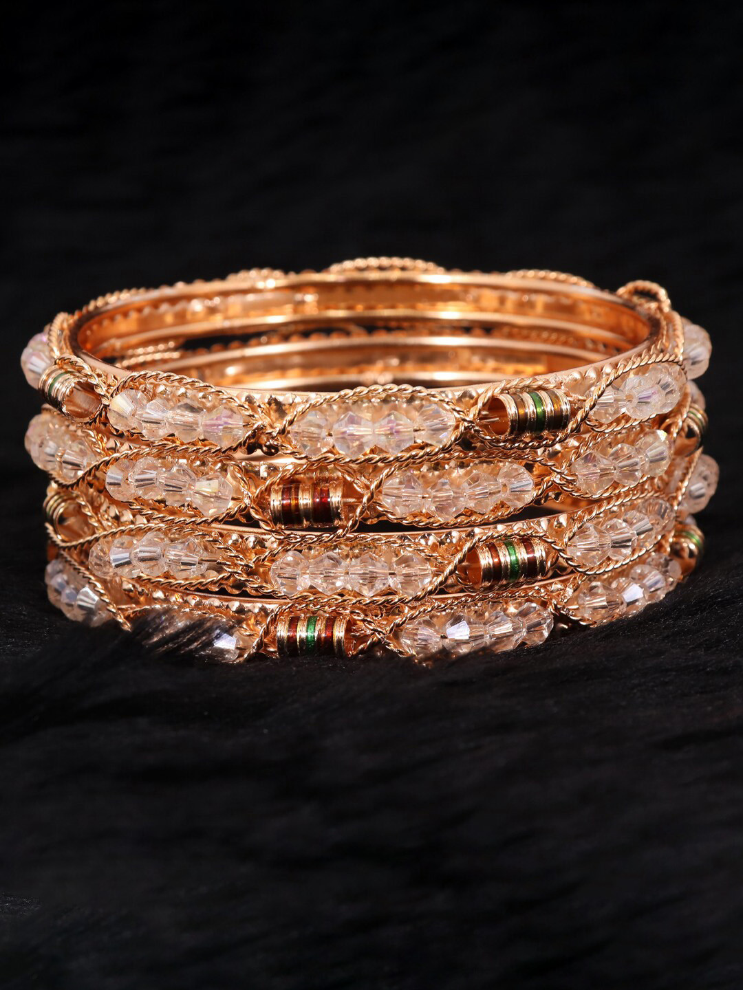 NMII Set Of 4 Gold-Plated Beaded & Chain Detail Bangles