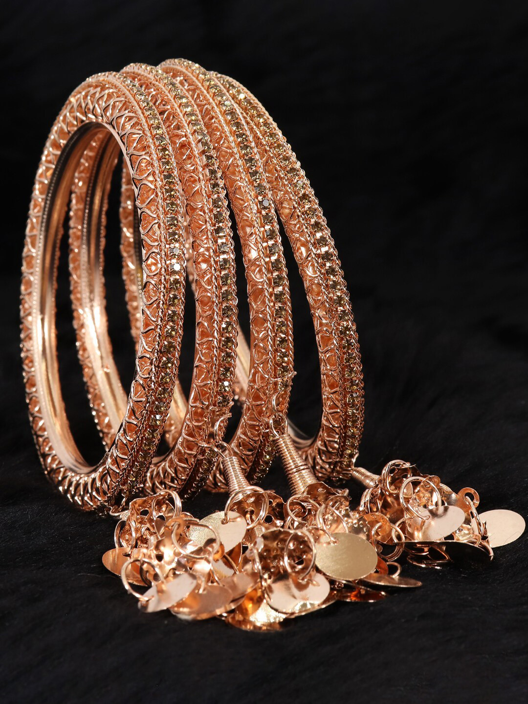 NMII Set Of 4 Zircon-Studded & Pearl Beaded Latkan Bangles