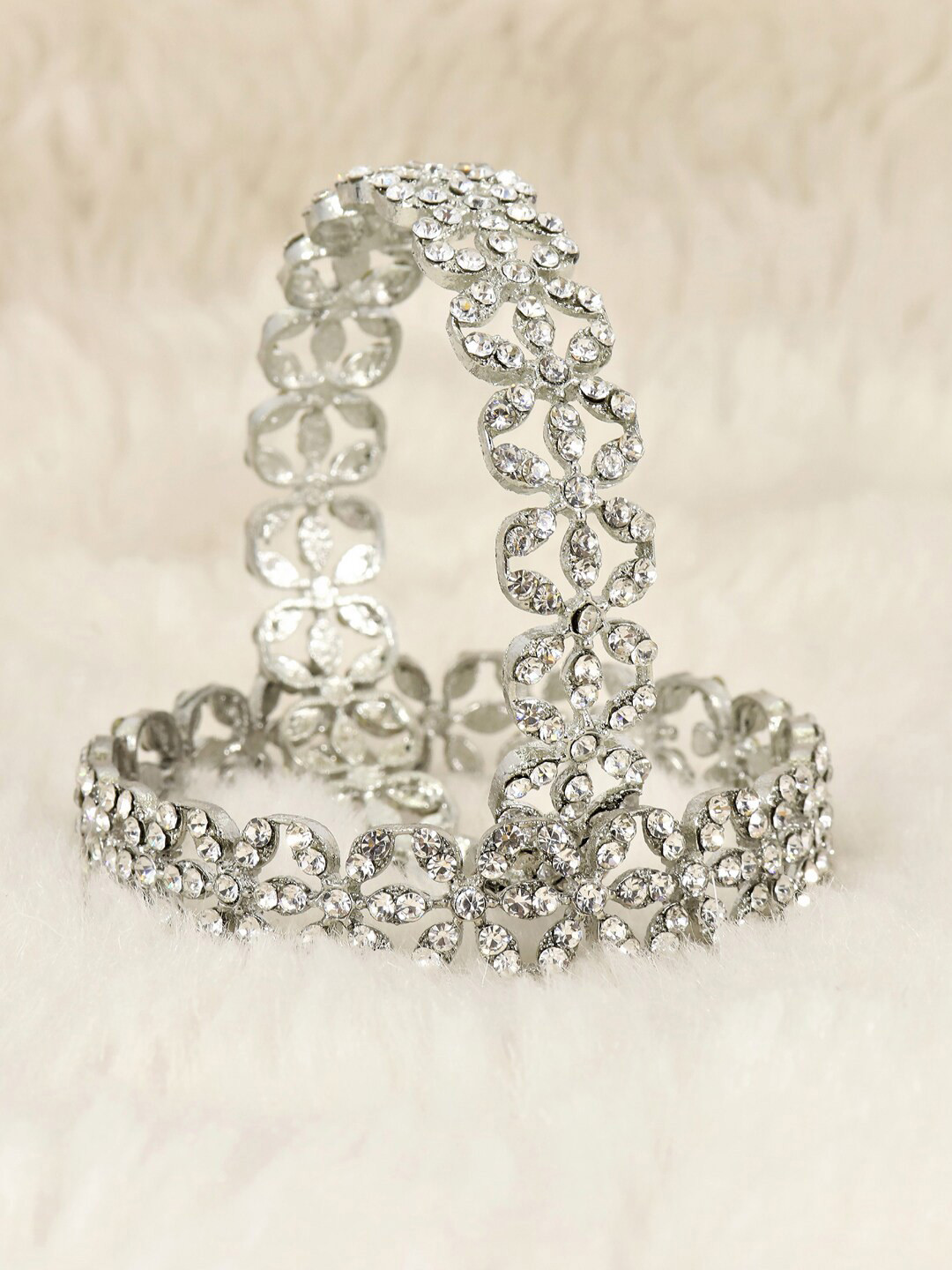 NMII Set Of 2 Silver-Plated American Diamond-Studded Bangles