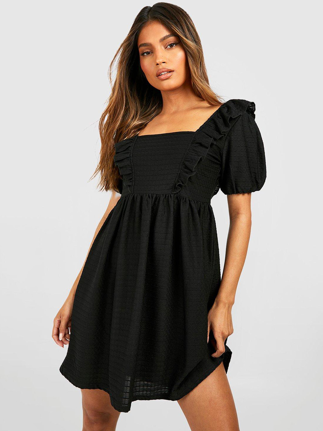 Boohoo Textured Ruffle A-Line Mini Dress