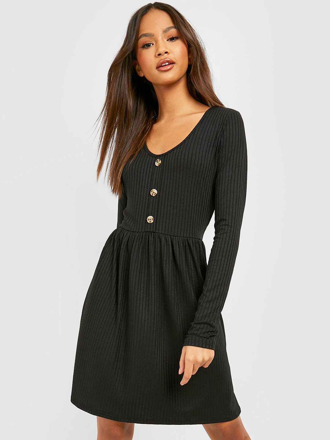 Boohoo Ribbed Scoop Neck A-Line Mini Dress