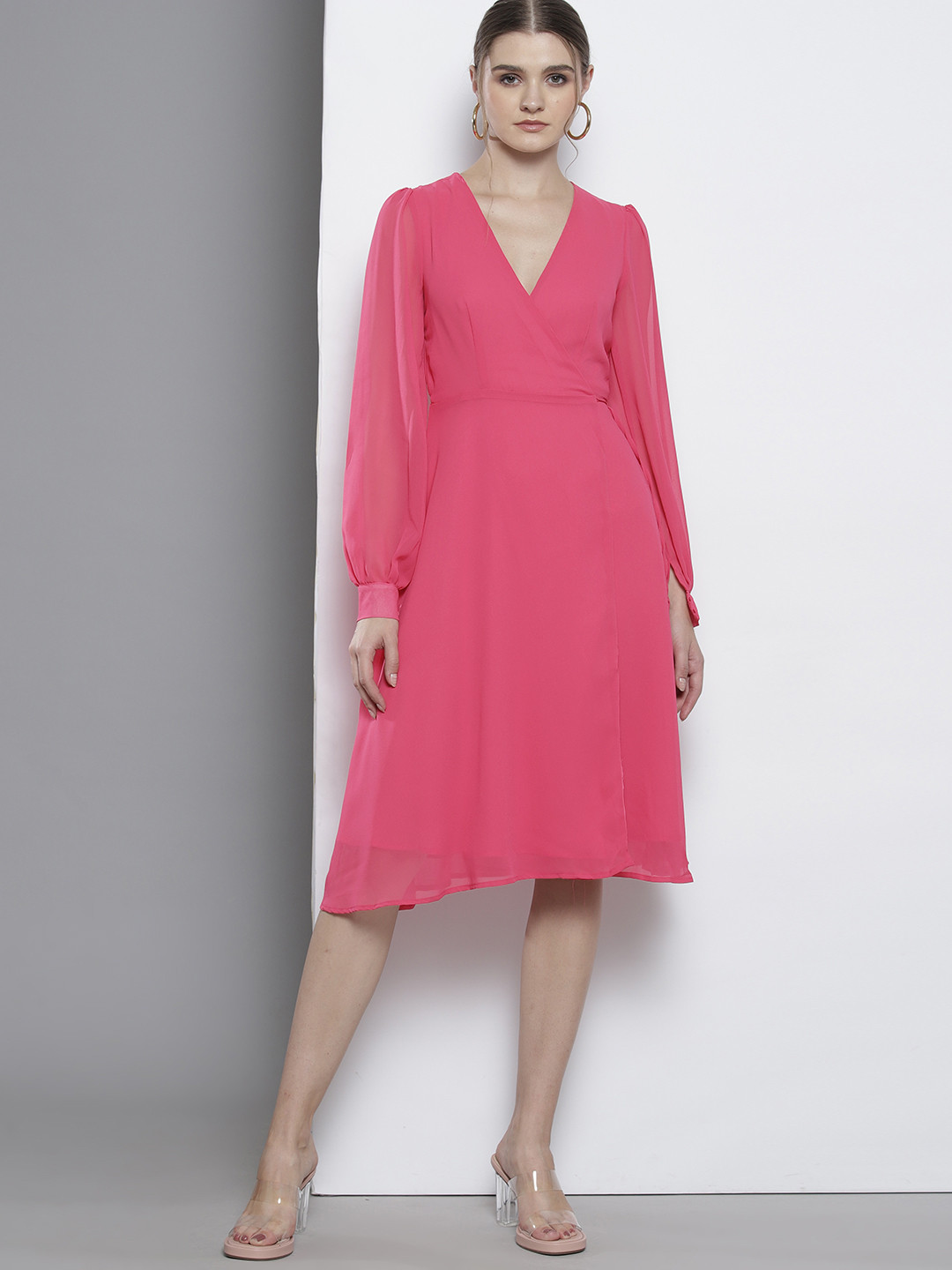 Boohoo Chiffon Wrap Midi Dress