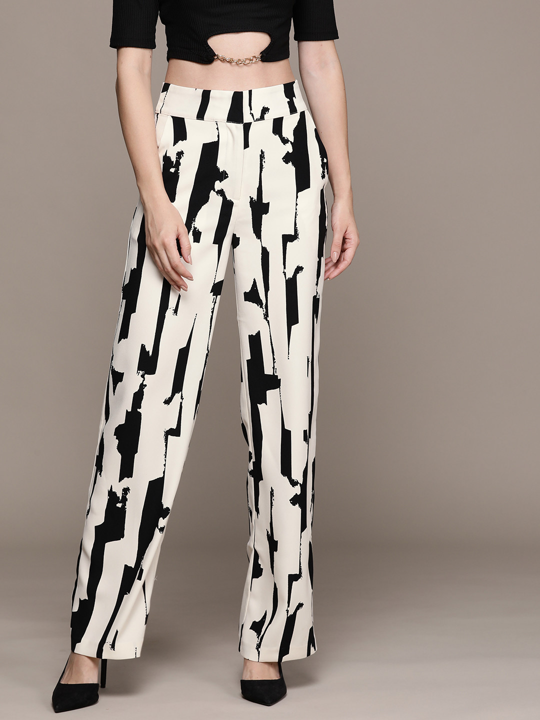 WAREHOUSE Women Printed Wide Leg Satin Trousers