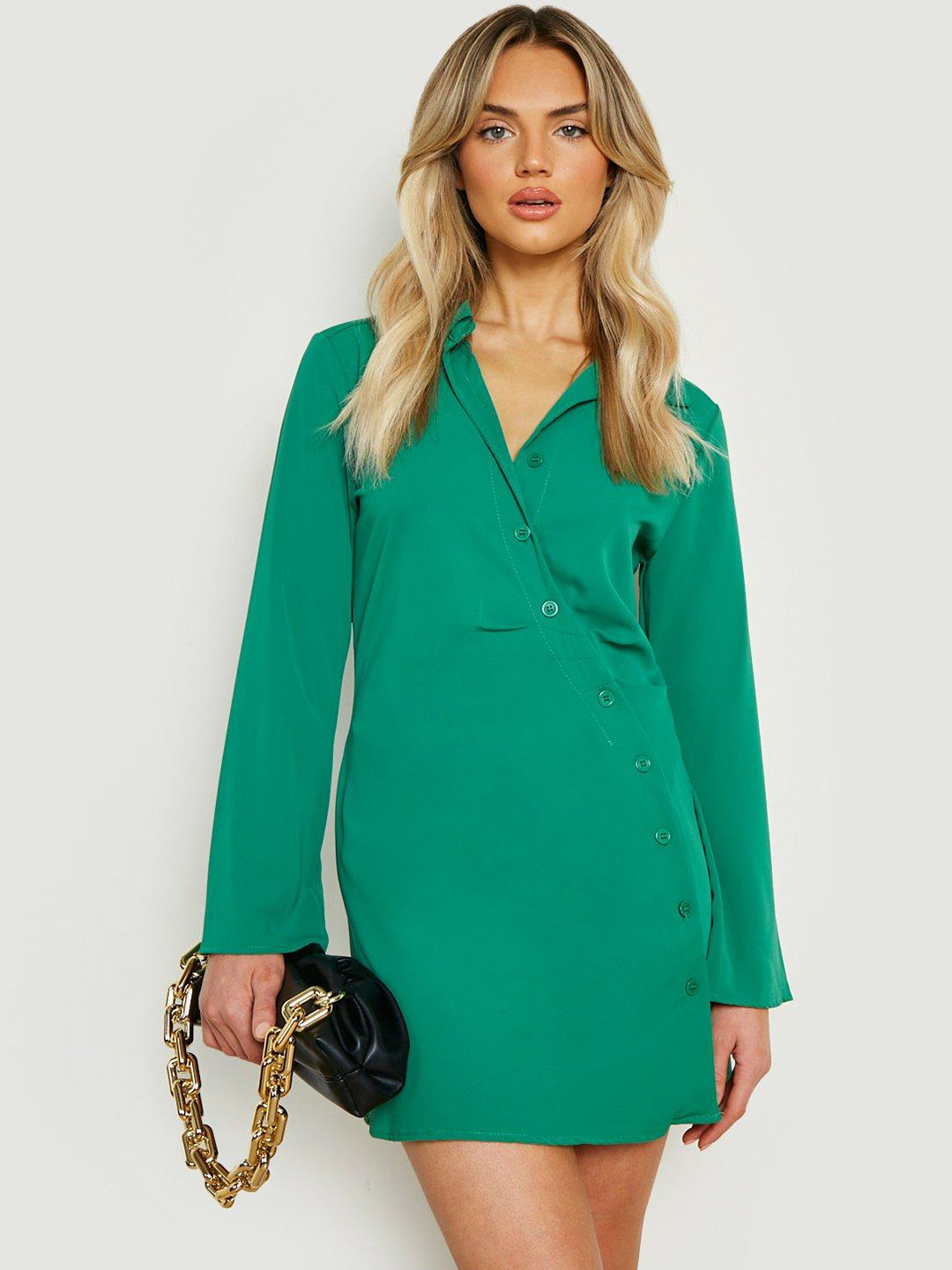 Boohoo Asymmetric Closure Shirt Mini Dress