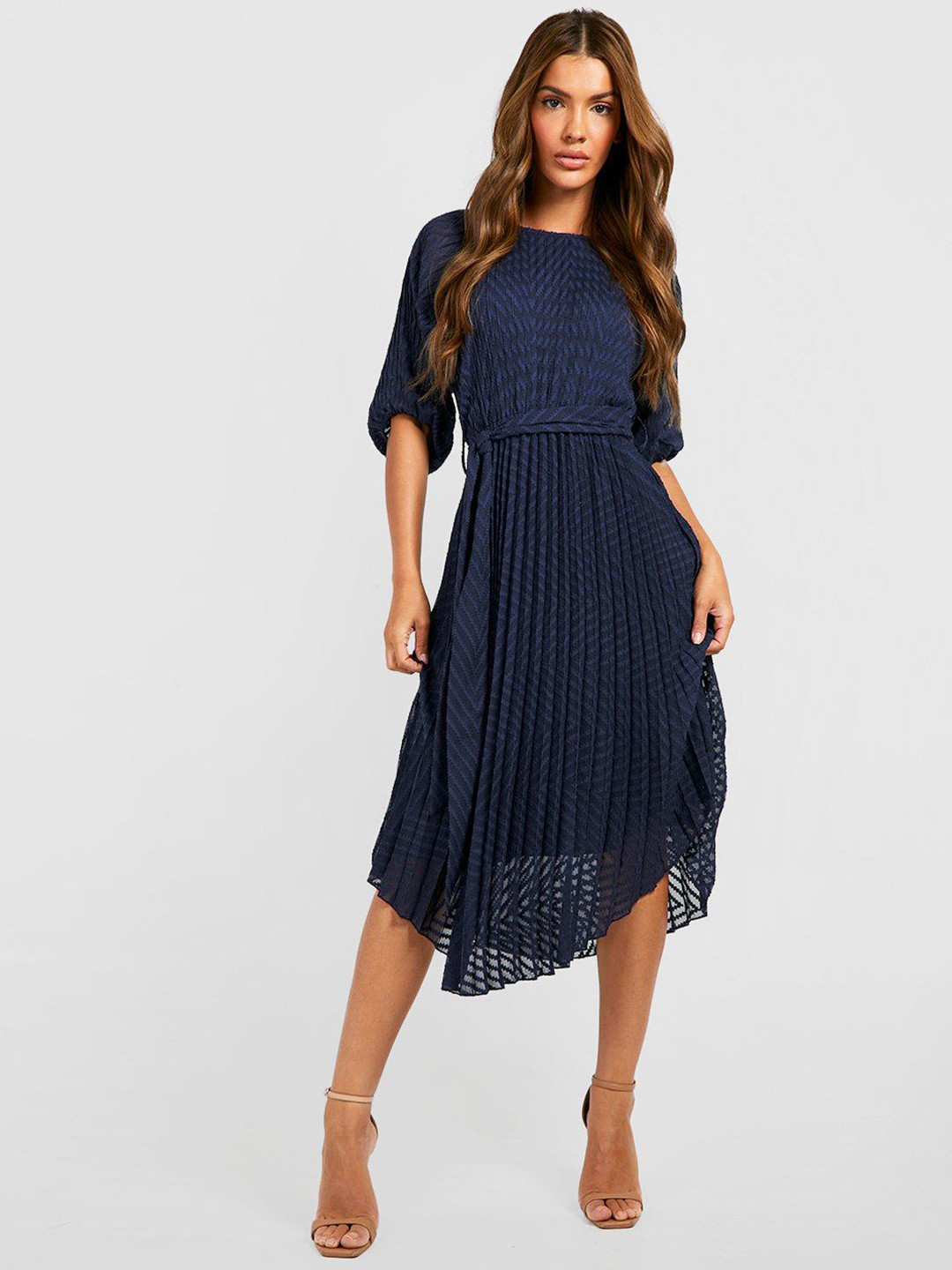 Boohoo Self Design Puff Sleeve A-Line Midi Dress