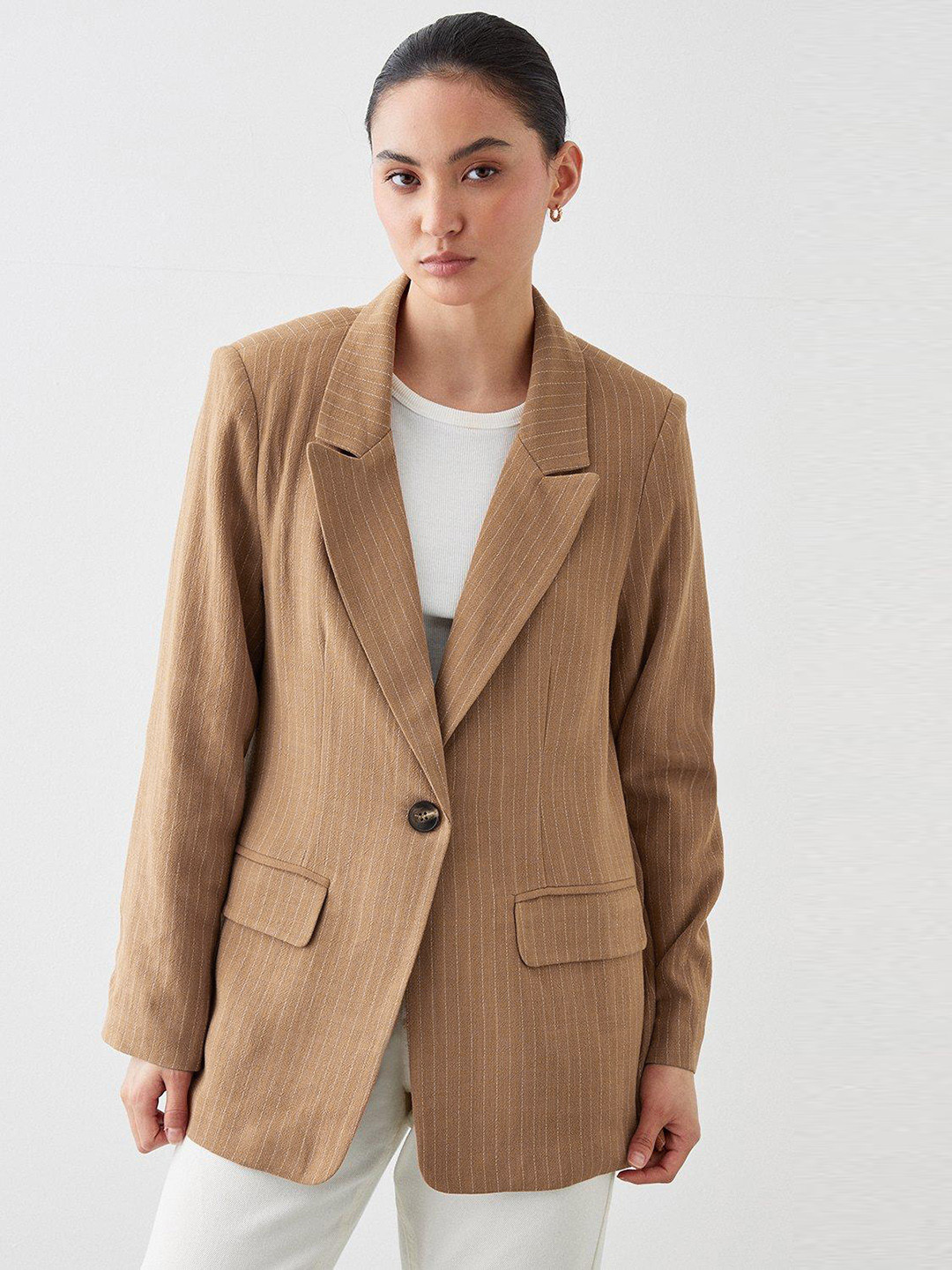 DOROTHY PERKINS Petite Striped Notched Lapel Collar Single-Breasted Blazer