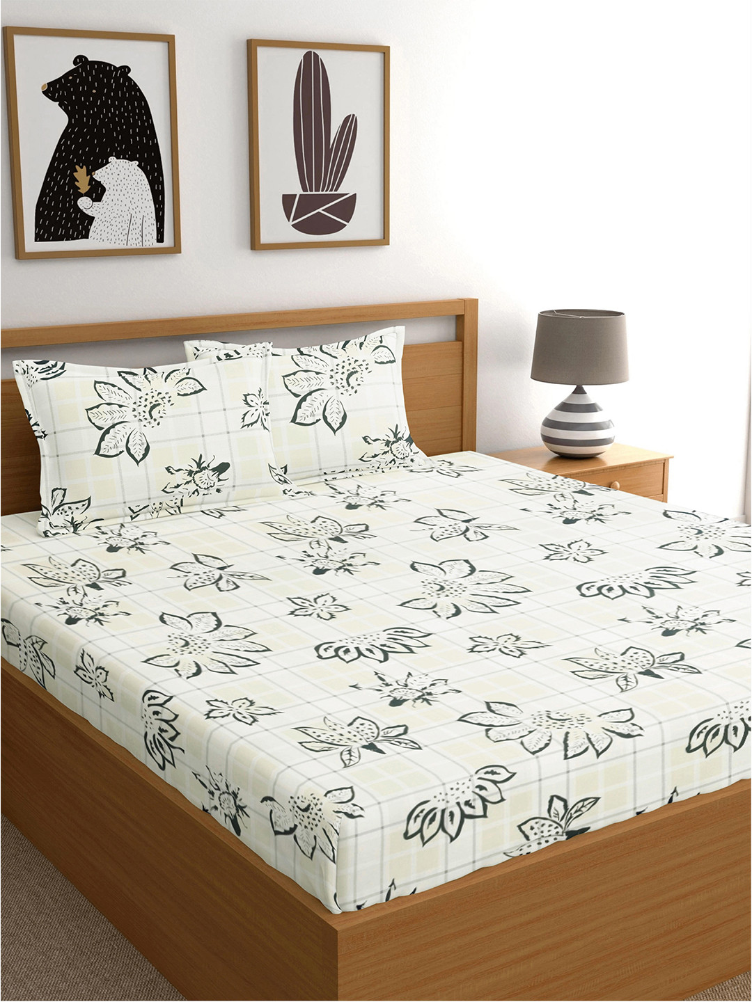 Dreamscape Royal Passion White Floral Cotton 300 TC King Fine Bedsheet with 2 Pillow Covers-108 x 108 inches