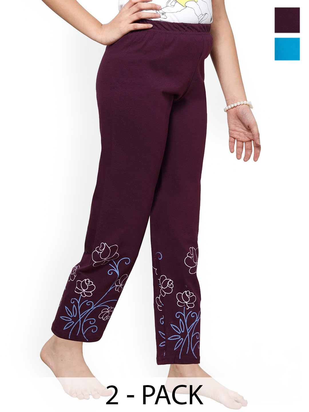 BAESD Girls Pack Of 2 Pure Cotton Bottom Printed Lounge Pants