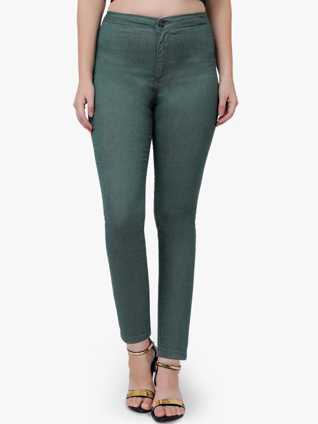 Recap Women Narrow Clean Look Skinny Fit Mid-Rise Light Fade Cropped Stretchable Jeans