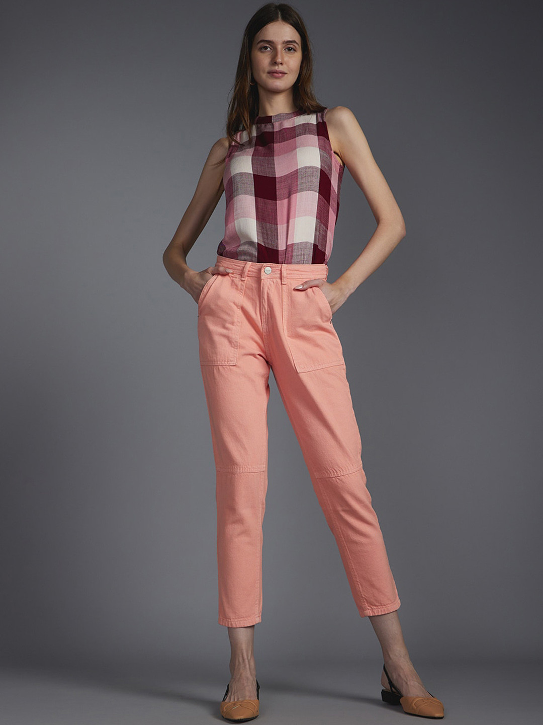 Recap Women Loose Mom Fit High-Rise Stretchable Cropped Jeans