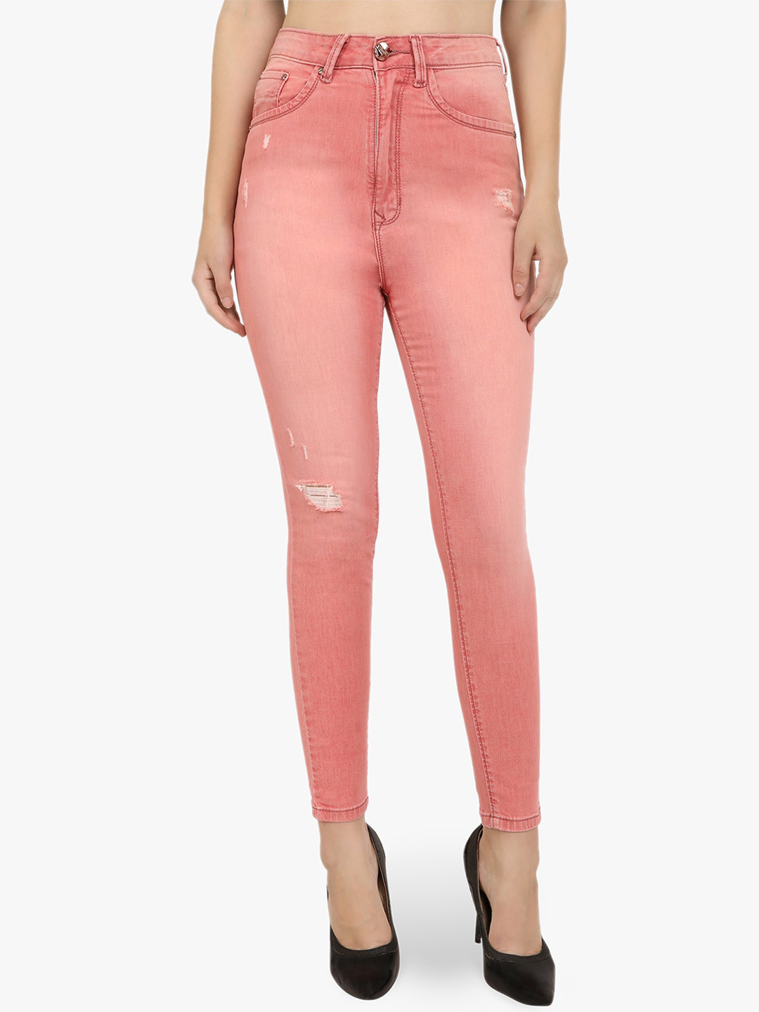 Recap Women Skinny Fit High-Rise Narrow Low Distress Light Fade Jeans