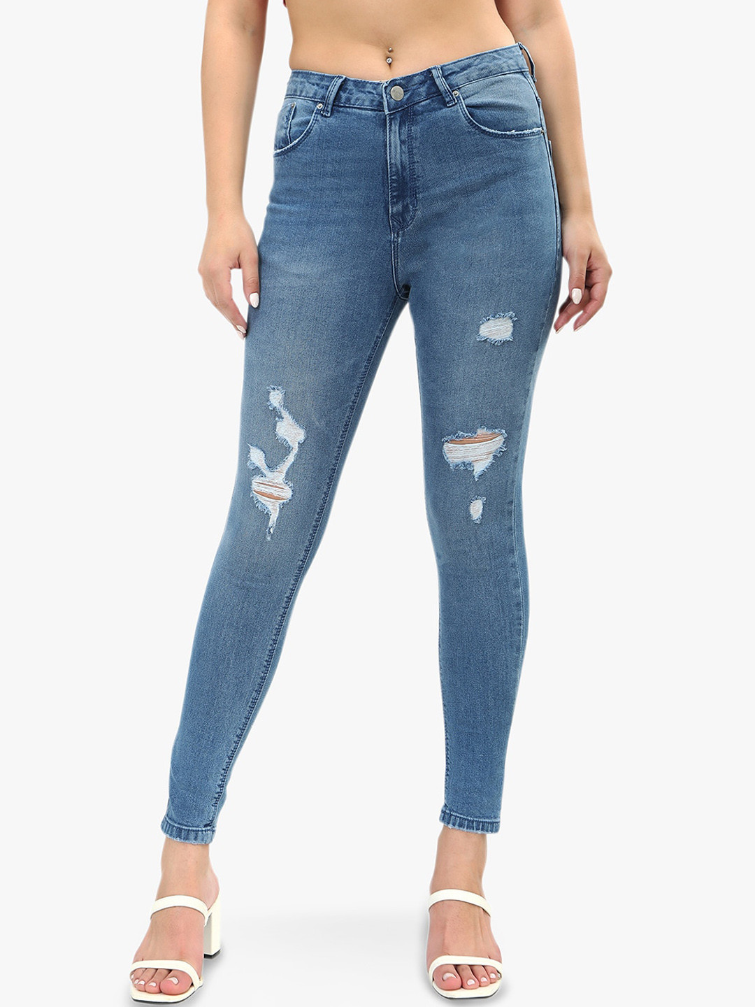Recap Women Skinny Fit High-Rise Mildly Distressed Narrow Light Stretchable Jeans