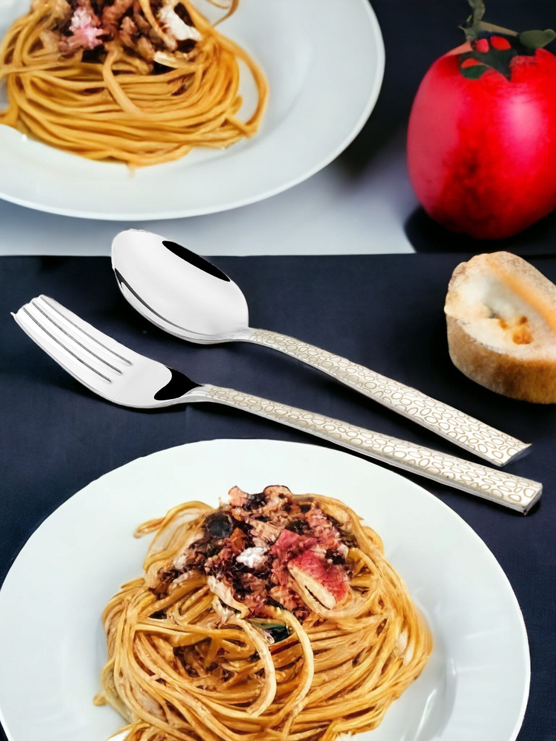 FNS Pebble Cream-Coloured 12 Pieces Printed Stainless Steel Cutlery Set