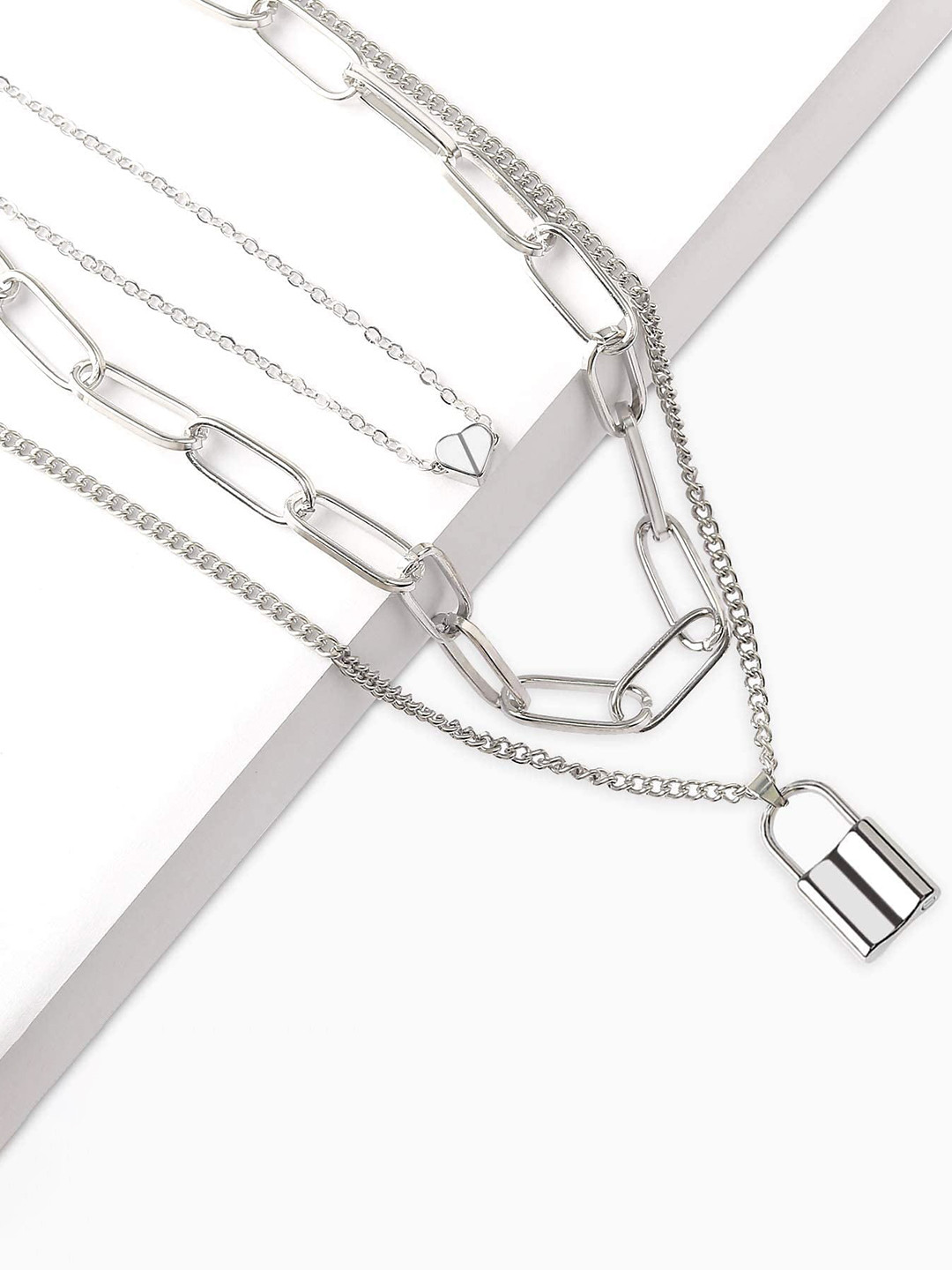 Krelin Silver-Plated Lock & Heart Necklace With Chain