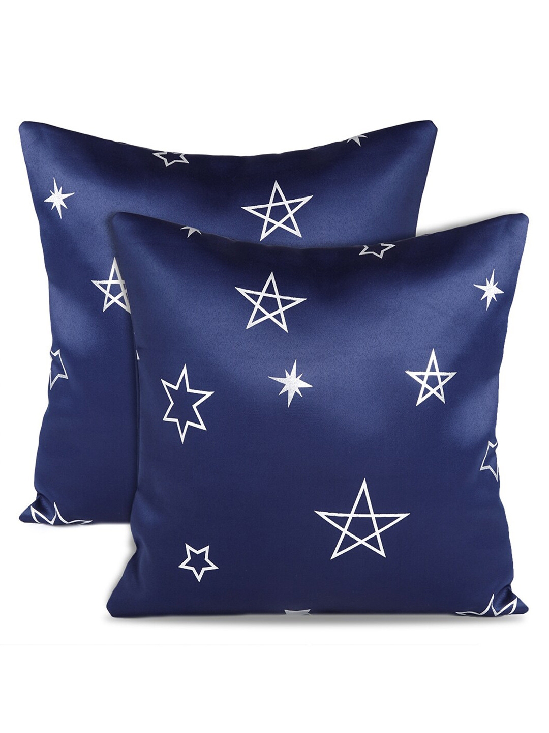 Encasa Homes 2 Pcs Navy Blue & White Star Print Square Cushion Covers