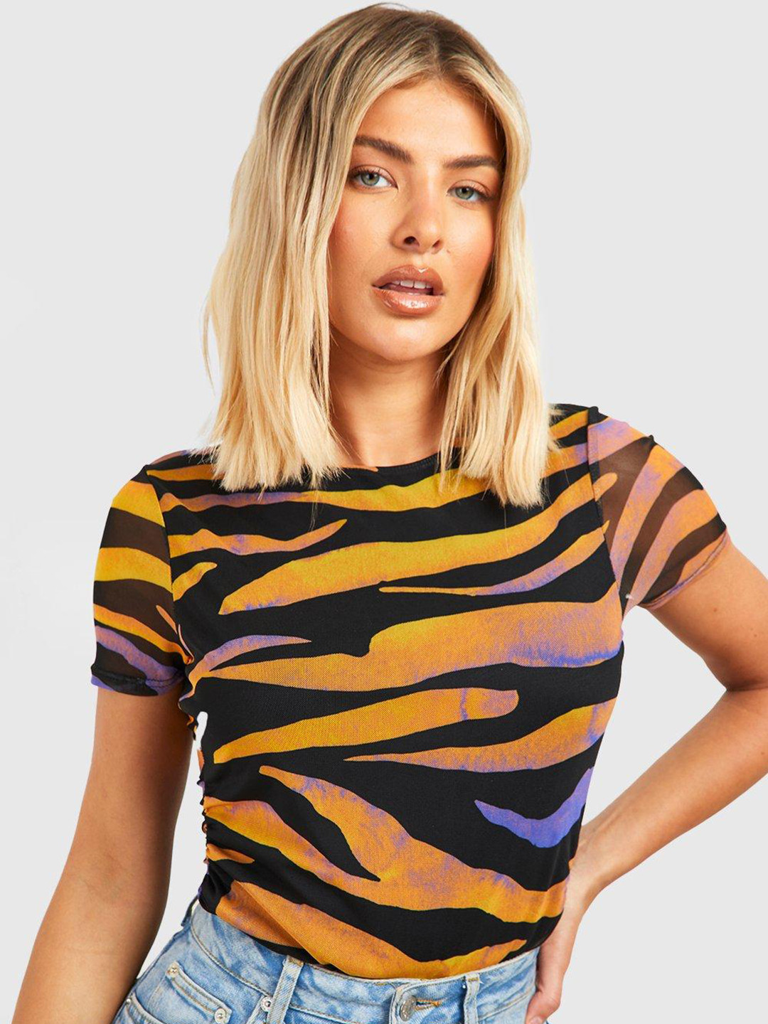 Boohoo Animal Print Semi Sheer Top