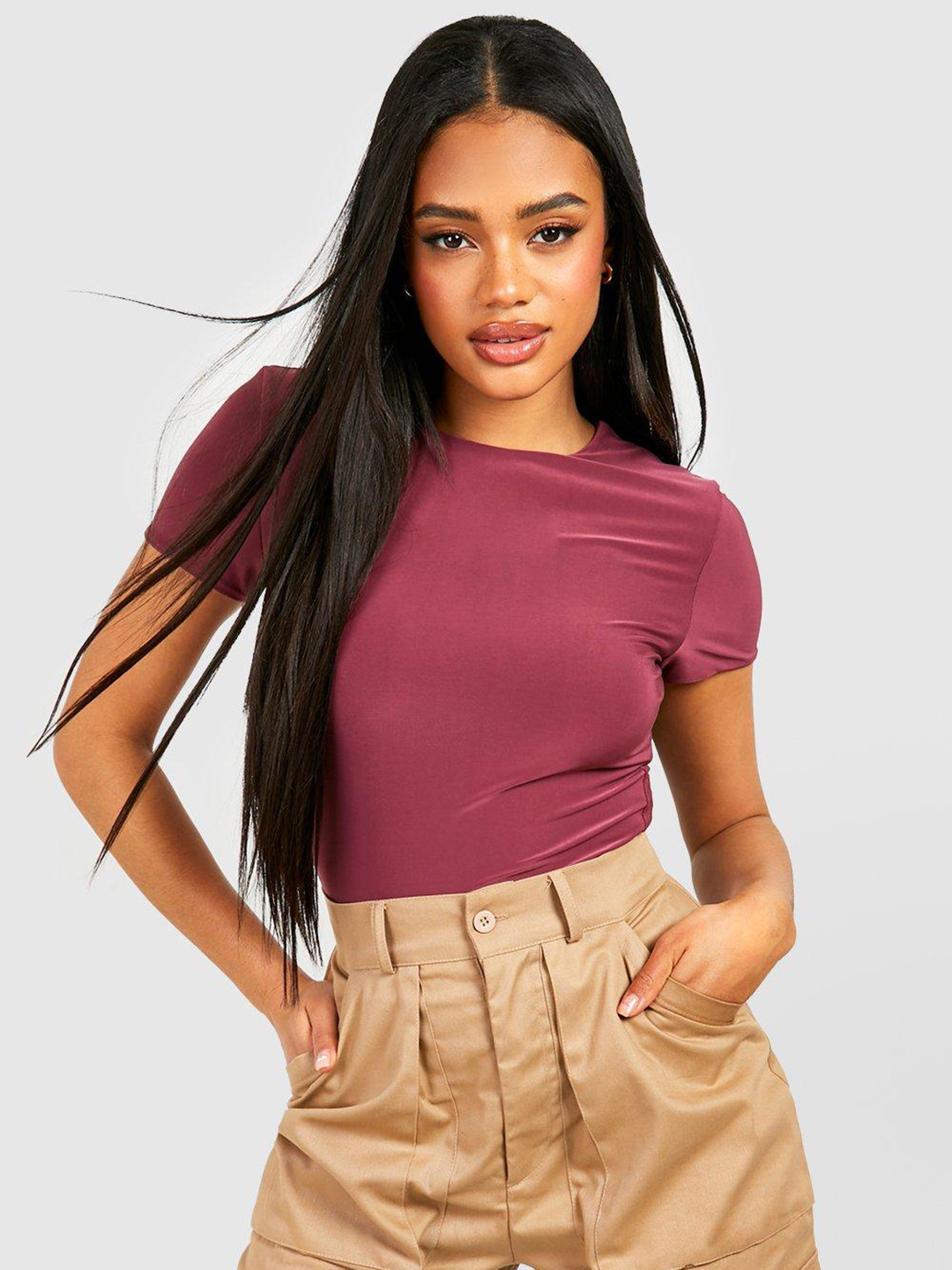 Boohoo Double Layer Slinky Short Sleeve Bodysuit