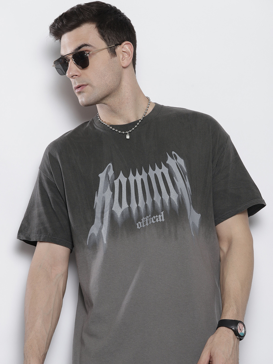 boohooMAN Men Oversized Ombre Dyed Homme Printed Drop-Shoulder Sleeves Pure Cotton T-shirt