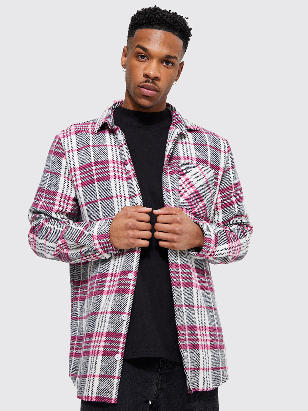 boohooMAN Tartan Checked Casual Longline Shacket