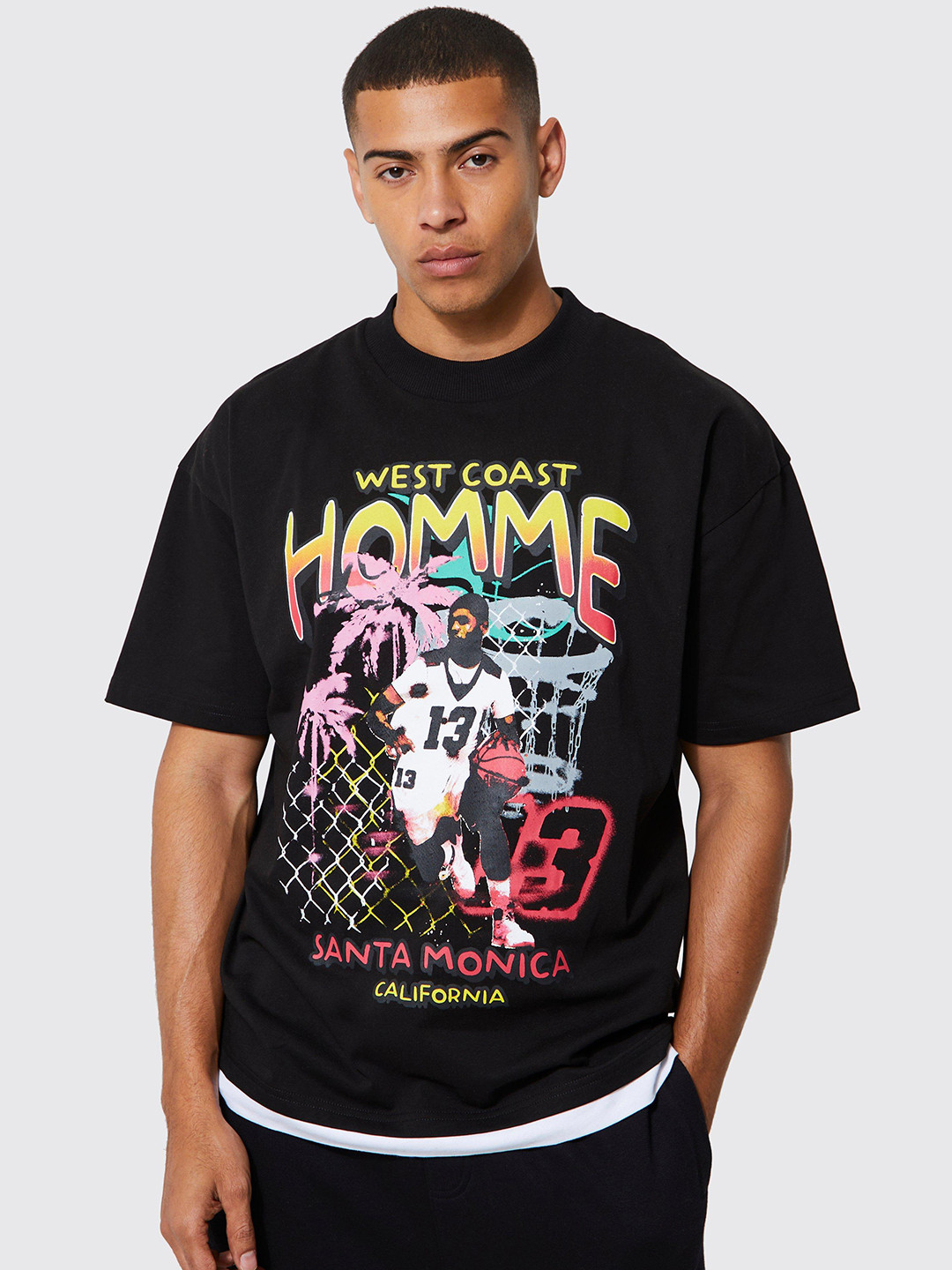 boohooMAN Printed Homme Basketball Cotton T-shirt