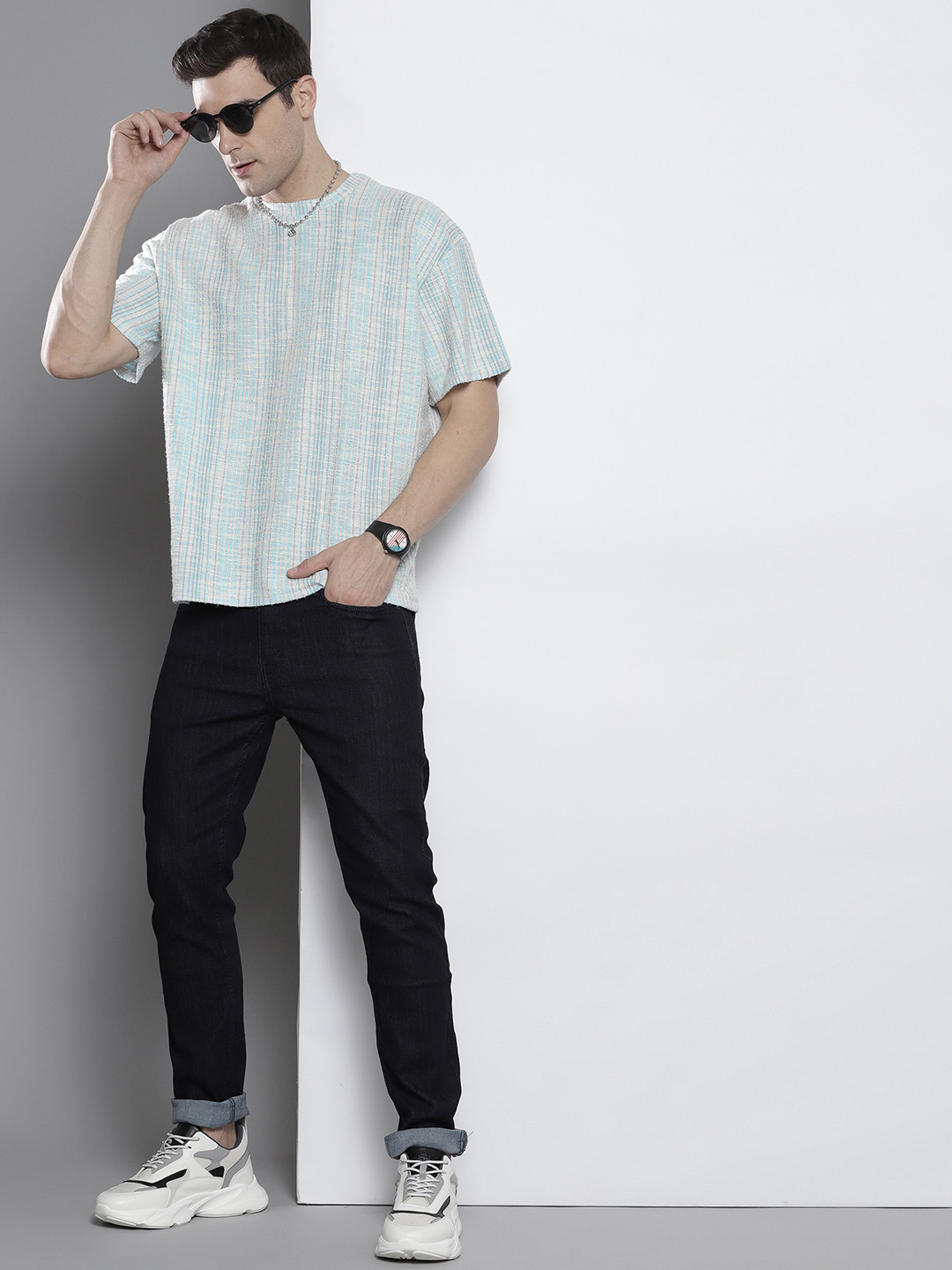 boohooMAN Tweed Checked Oversized T-shirt