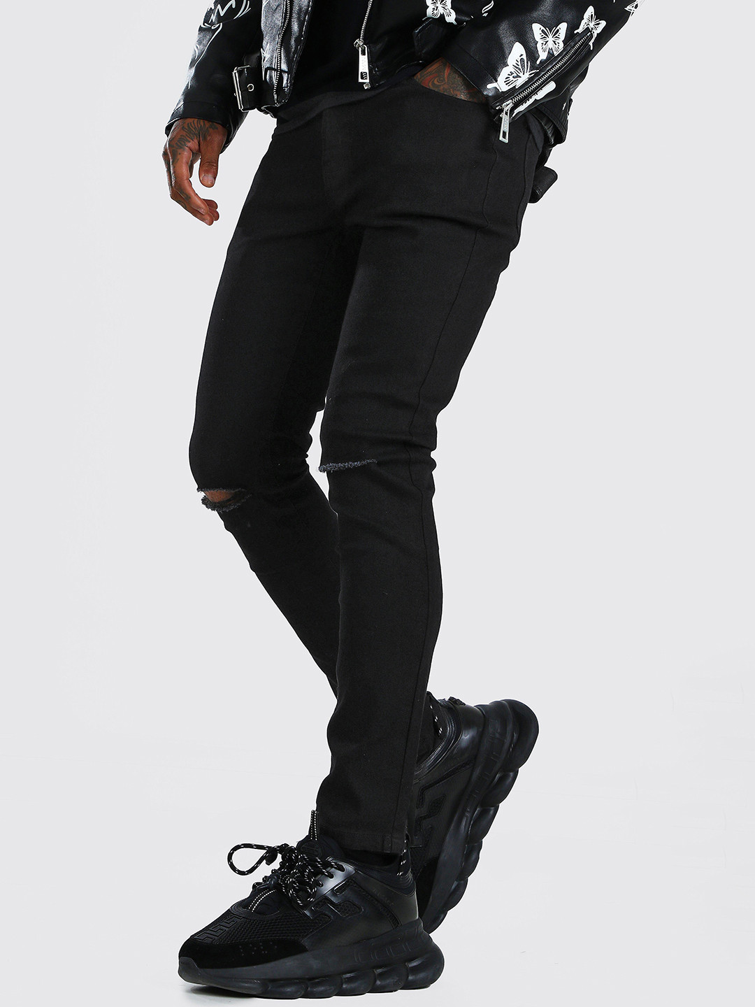 boohooMAN Skinny Fit Slash Knee Stretchable Jeans