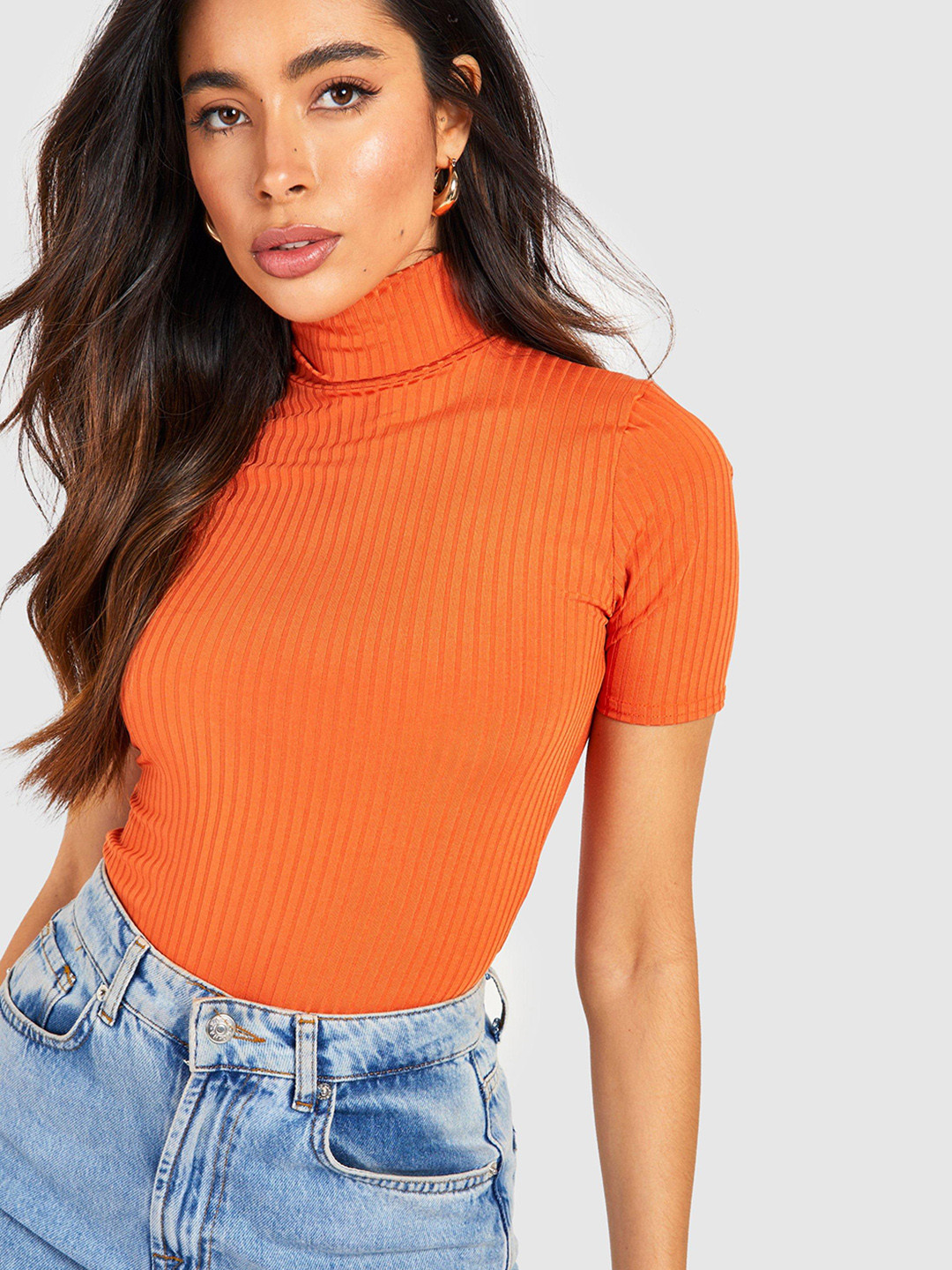 Boohoo Ribbed High-Neck Bodysuit