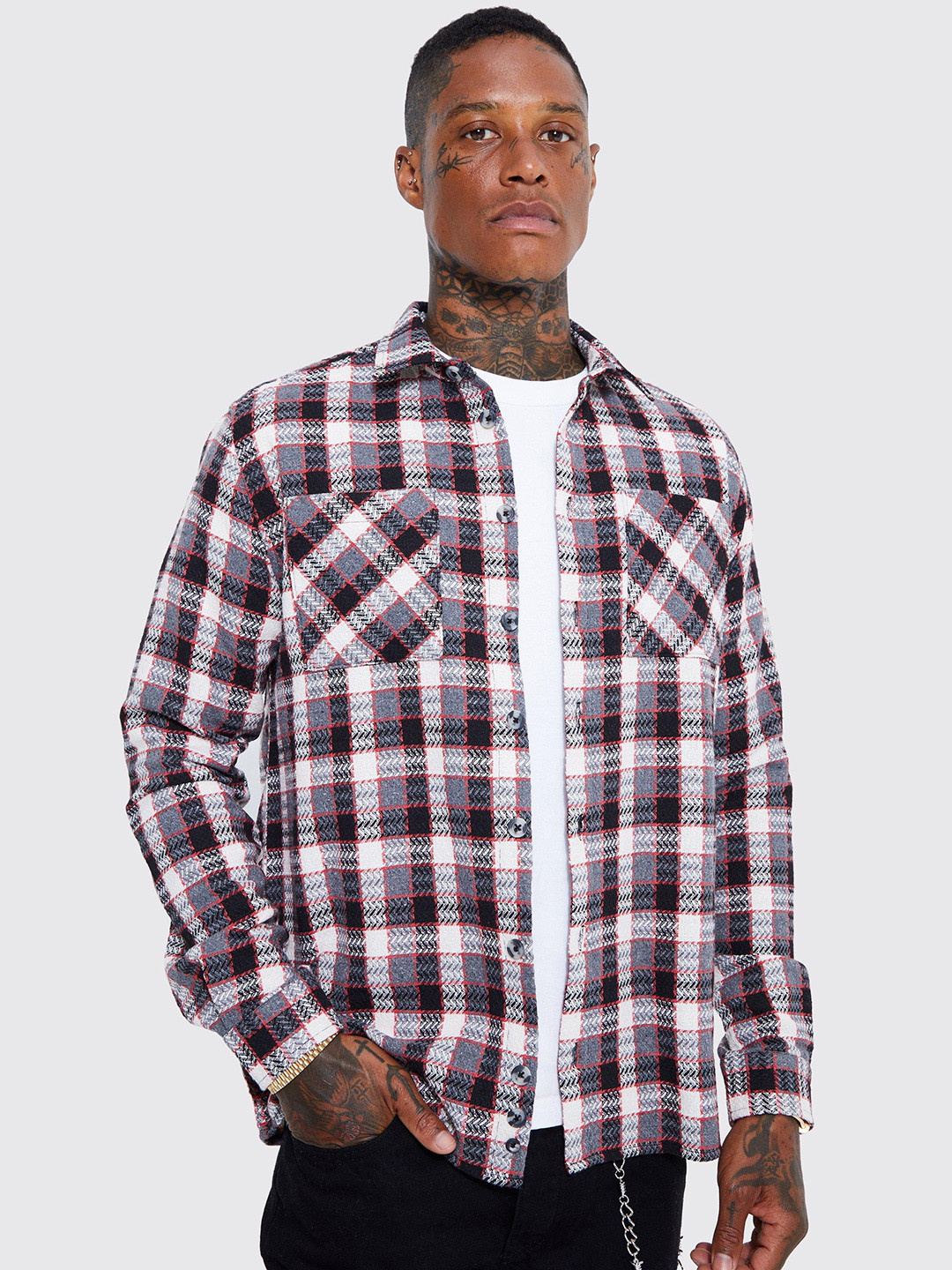 boohooMAN Tartan Checks Shacket