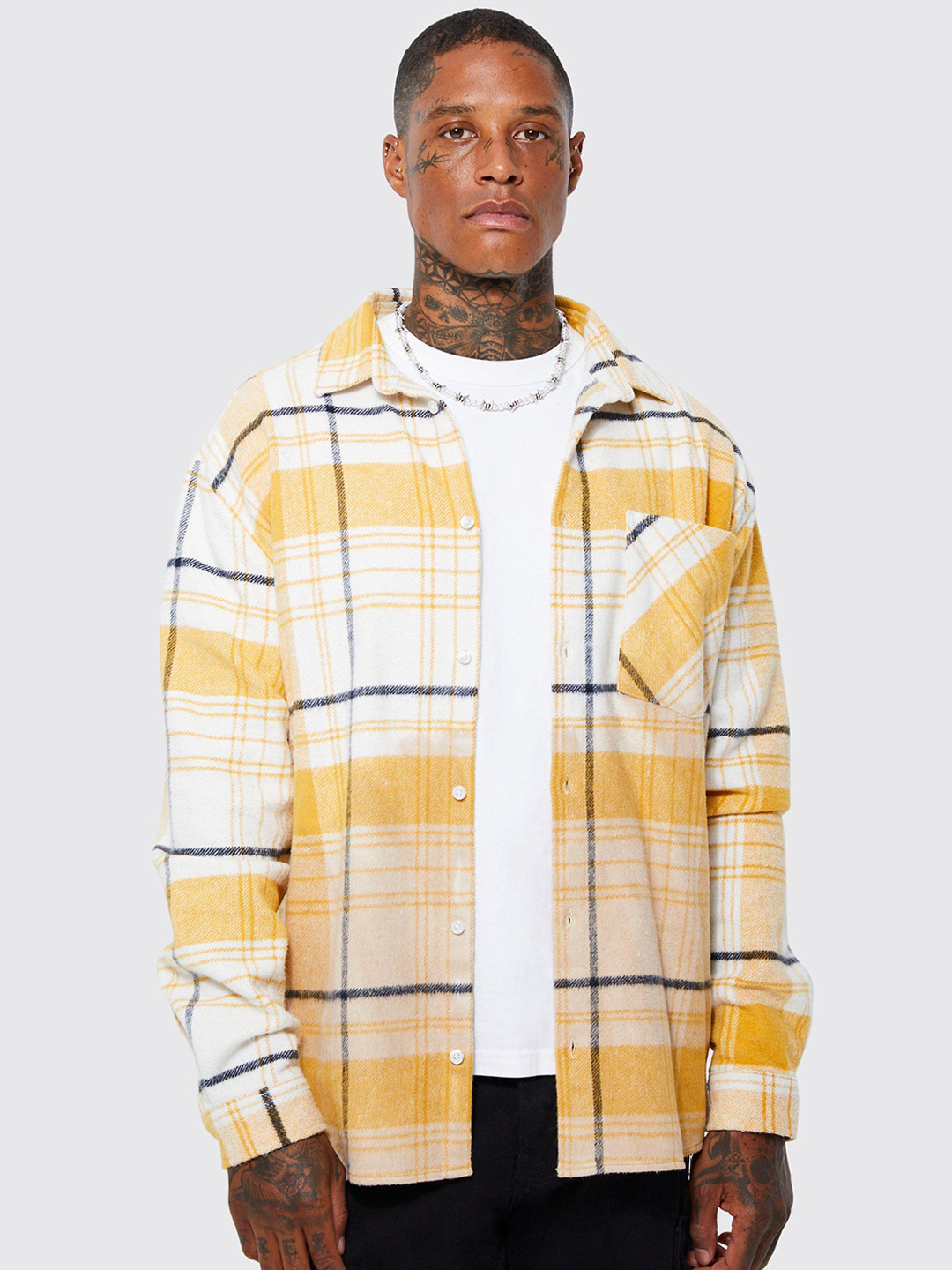 boohooMAN Tartan Checks Oversized Shacket