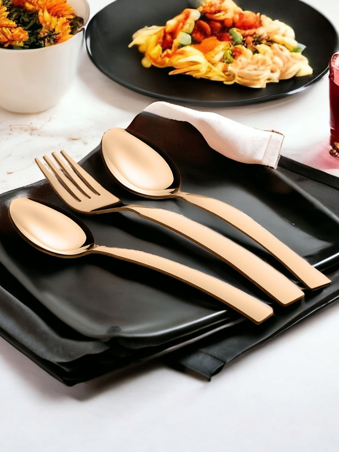 FNS Copper-Colored 18-Pieces Stainless Steel Cutlery Set