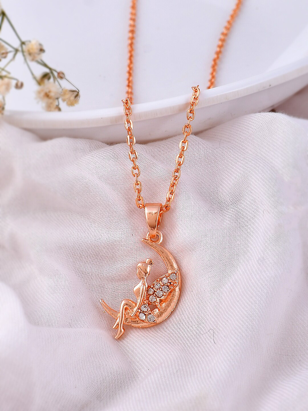 Silvermerc Designs Rose Gold-Plated CZ-Studded Pendant With Chain
